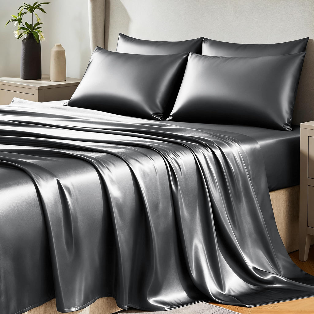 CozyLux Satin Sheets Twin Sheet Set - Silky Soft Bedding Similar to Silk, 3 Piece Sheets for Hair and Skin, Deep Pocket with All-Around Elastic, Home Decor for Bedroom, Black