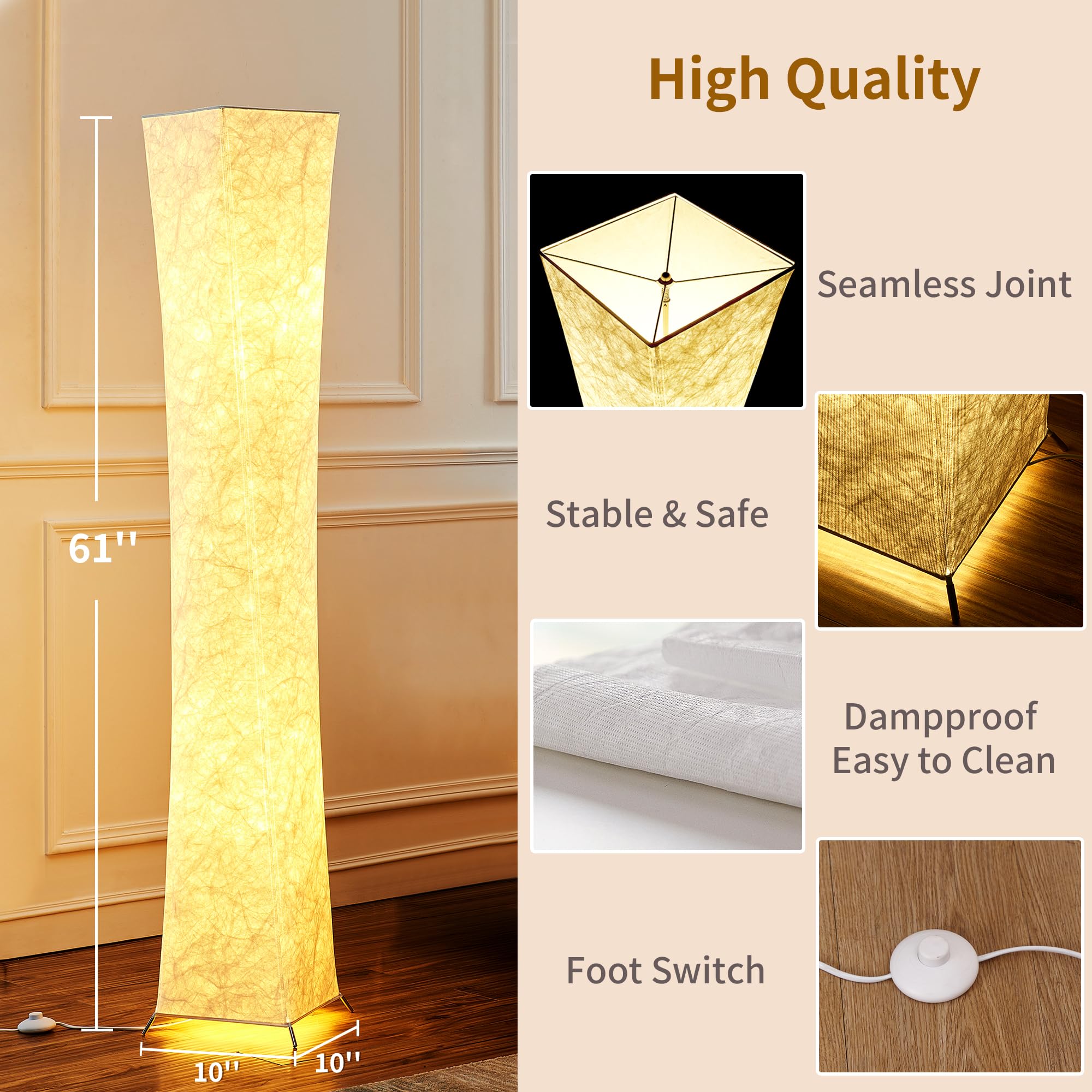 chiphy Floor Lamp, Dimmable 39" (XS) Tall Standing Lamp, 3 Levels Adjustable Brightness 12Wx2 LED Bulbs, Column Floor Light w/White Fabric Shade, Home Decor for Living Room, Bedroom, Kids Room