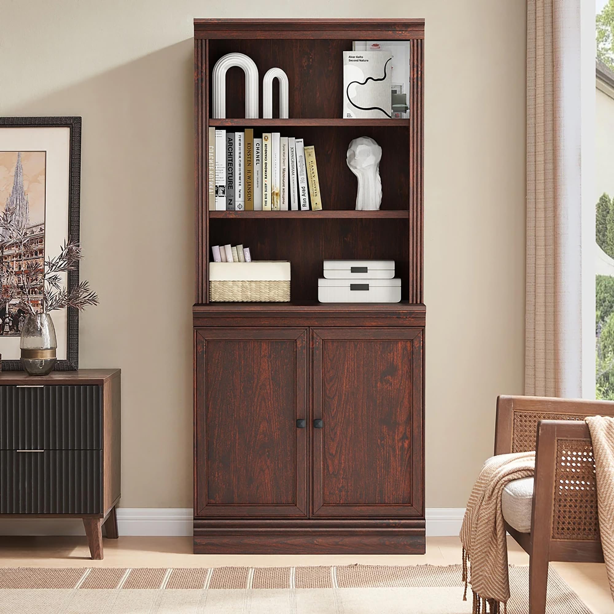 JAHRSTIM Halston Bookshelf, 5-Tier Tall Deep Storage Shelf, Adjustable Open Shelving Unit Closet Organizer and Storage for Living Room Home Office Bedroom, Modular Deep Bookcase Bookshelves