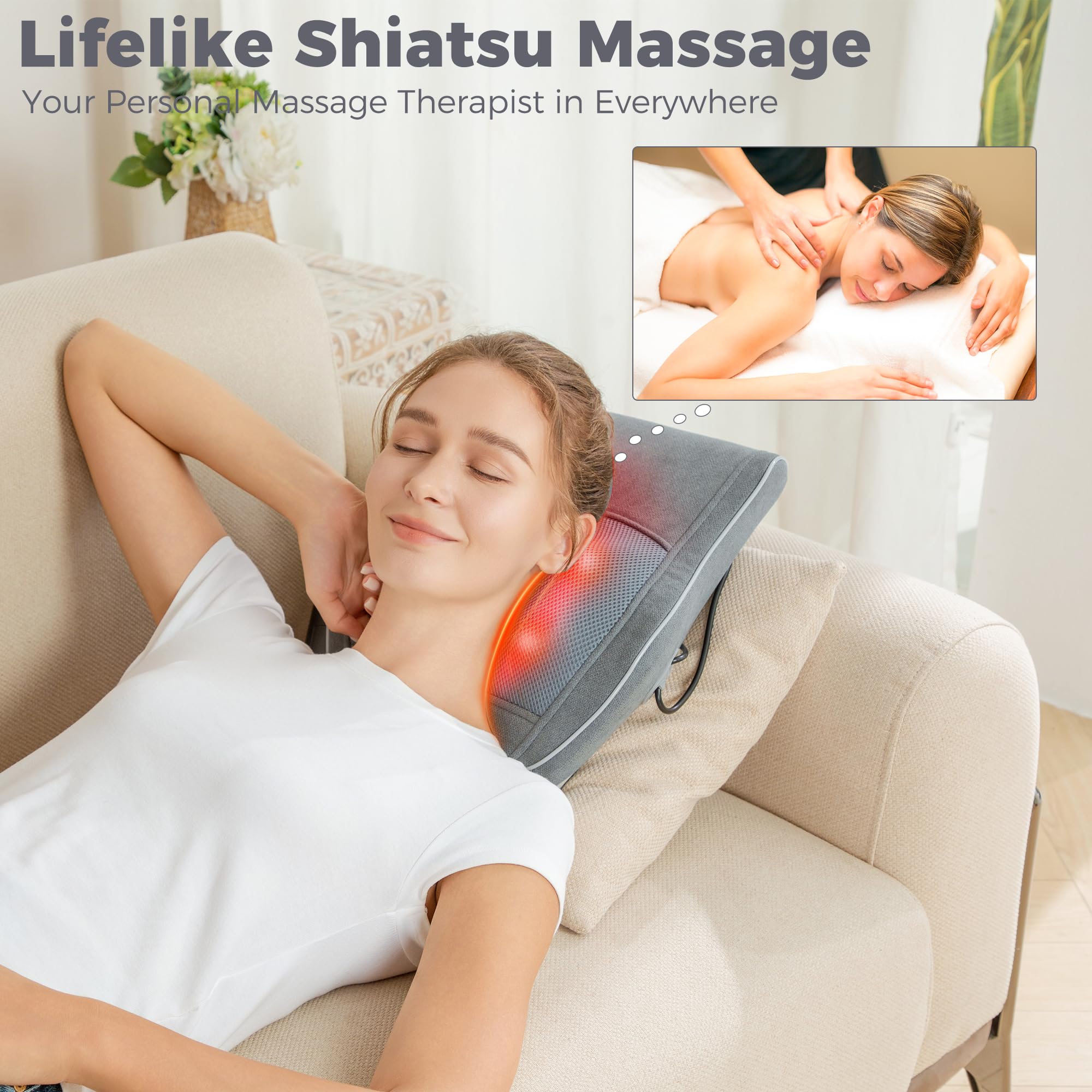 Brelley Neck and Back Massager for Pain Relief Deep Tissue with Heat, Shiatsu Shoulder Massager with Bi-Directional Rotating Head for Neck, Back, Shoulders, and Legs