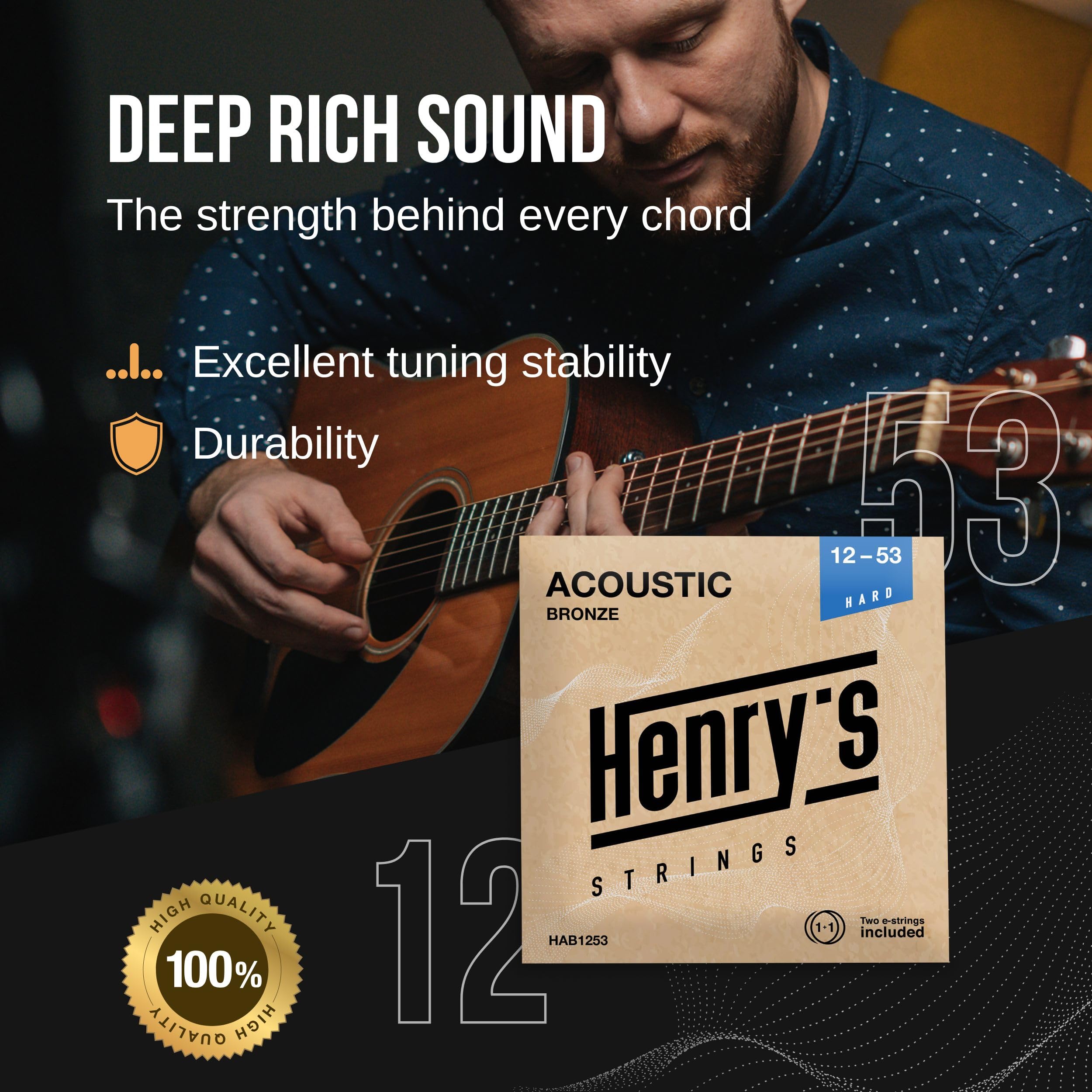 Light Acoustic Guitar Strings 10-47 - Brilliant Sound & Extra E1 String & 3xGuitar Picks - Phosphor Bronze Guitar Strings Acoustic - Acoustic Guitar Strings 6 String Set