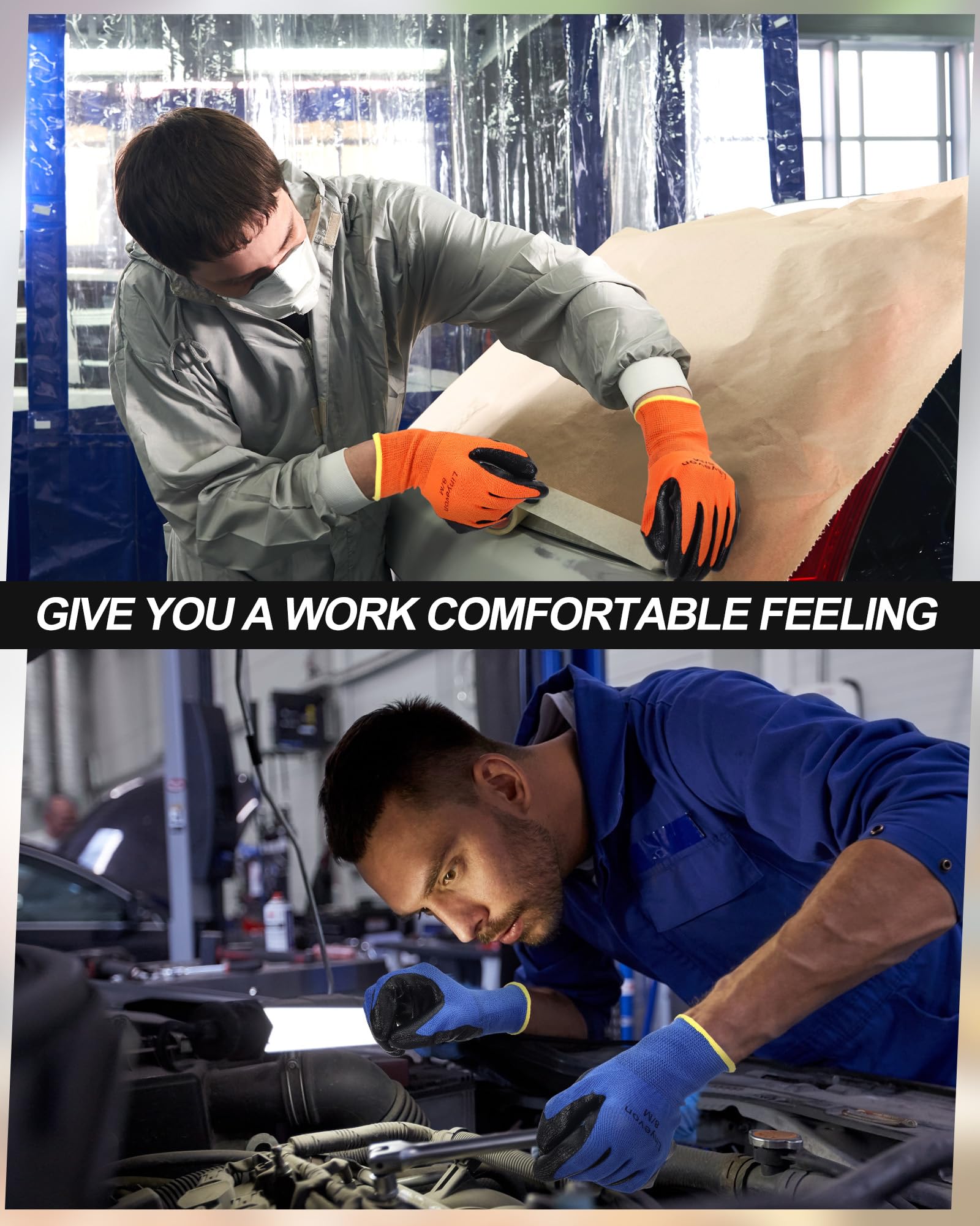 Maxcheck PU Coated Gloves Bulk, Reusable Rubber Safety Gloves for Men Women Work Warehouse, Mechanic, Woodworking