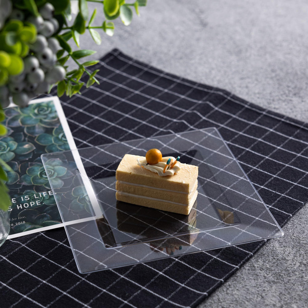 100 Pack Black Plastic Square Dessert Plates, 6.5" Disposable Salad Plates Heavy Duty Plates for Party, Wedding, Christmas, Easter