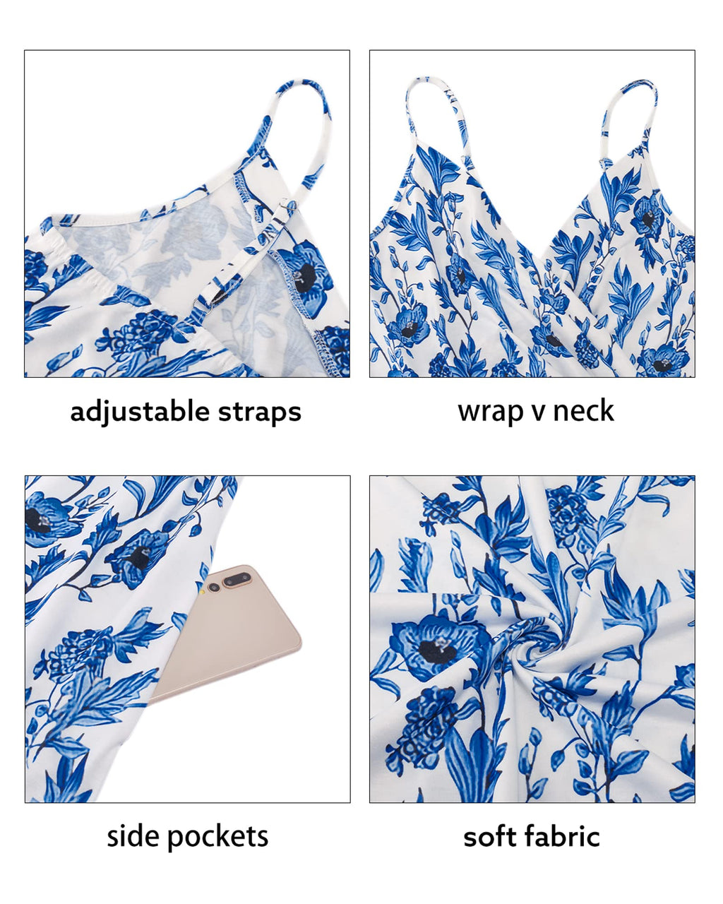 Newshows Women's Summer Dress 2025 Spaghetti Strap Sleeveless V Neck Casual Swing Sundress with Pockets