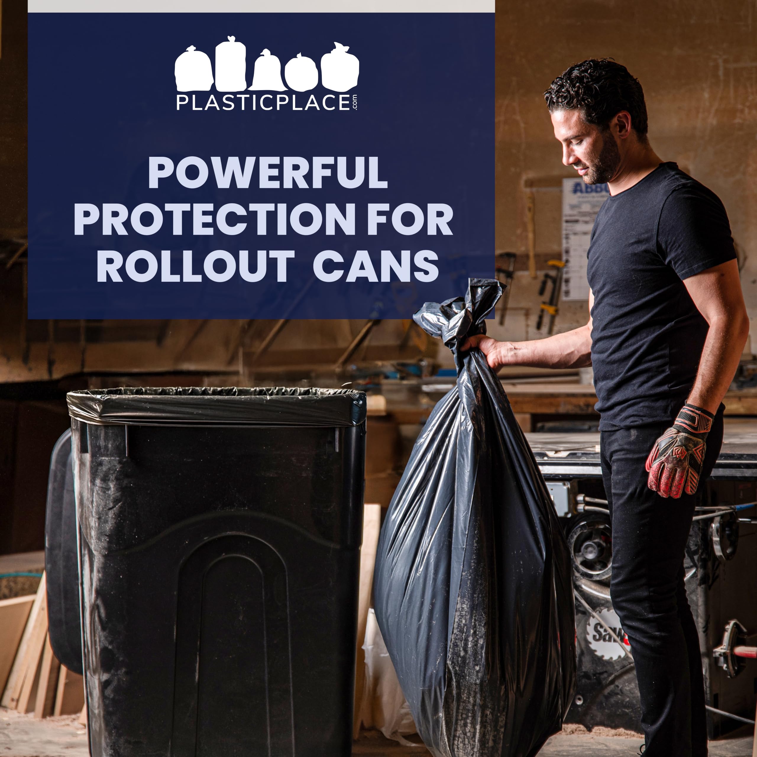 Plasticplace 64-65 Gallon Trash Can Liners for Toter │ 1.5 Mil │ Black Heavy Duty Garbage Bags │ 50” x 60” (25 Count)