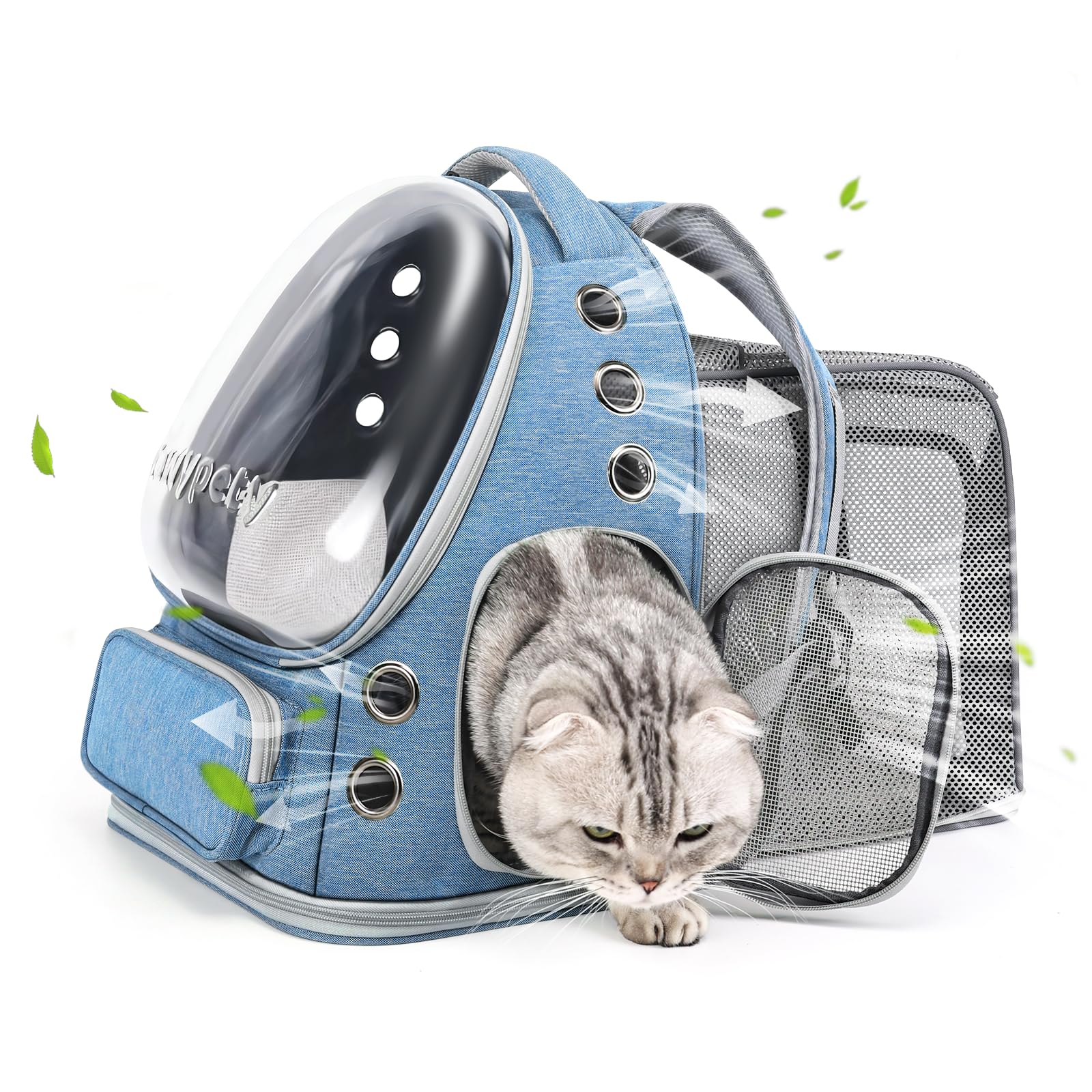 Cawypety Cat Backpack Carrier, Breathable Cat Carrier Large Space Bubble Pet Backpack for Kitty Small Dog up to 12lbs, Transparent & Foldable Pet Carrier for Travel Hiking (Black