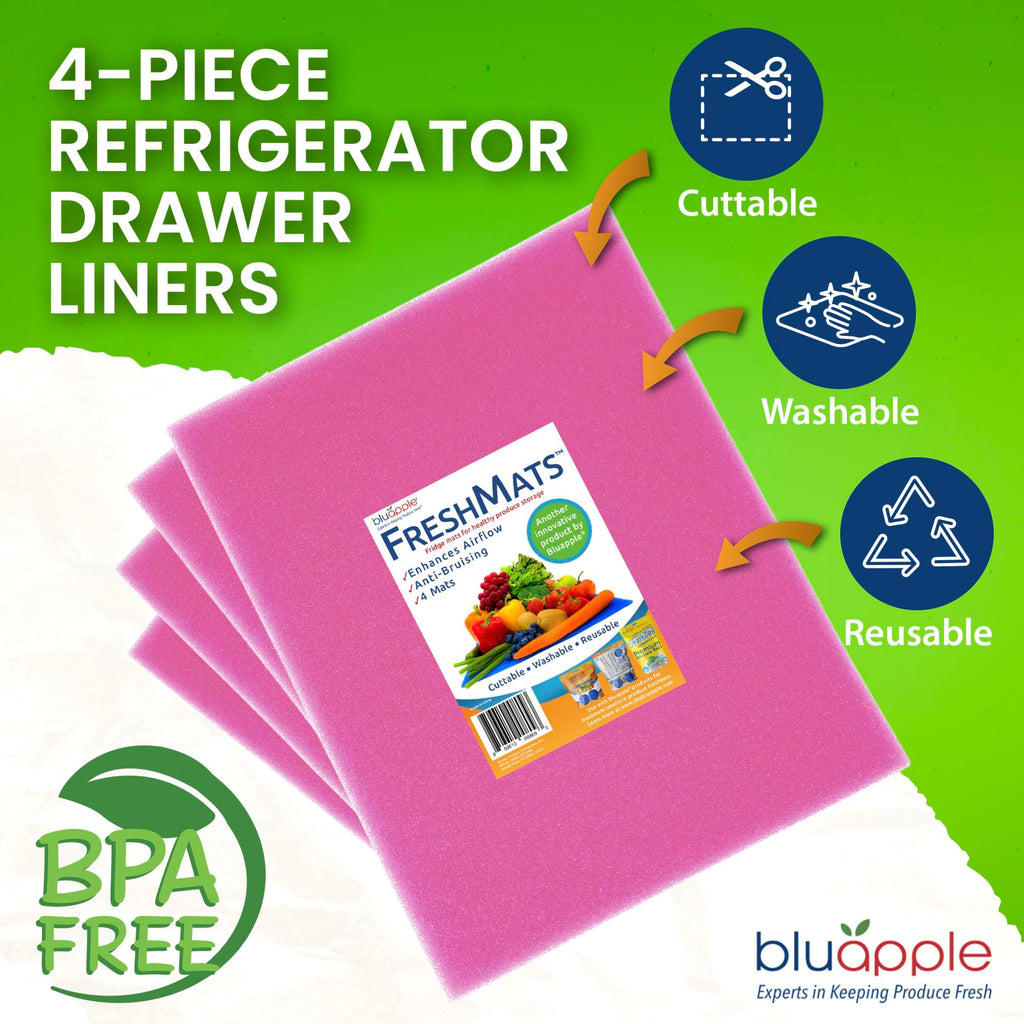 Bluapple FreshMats, Refrigerator Bin Liner, Fridge Drawer Mats, Crisper Life Extender Liner Keeps Produce Fresh Longer, Anti-Bruising, for Air Circulation, Washable & Reusable (4-Mats, 12x15, Black)