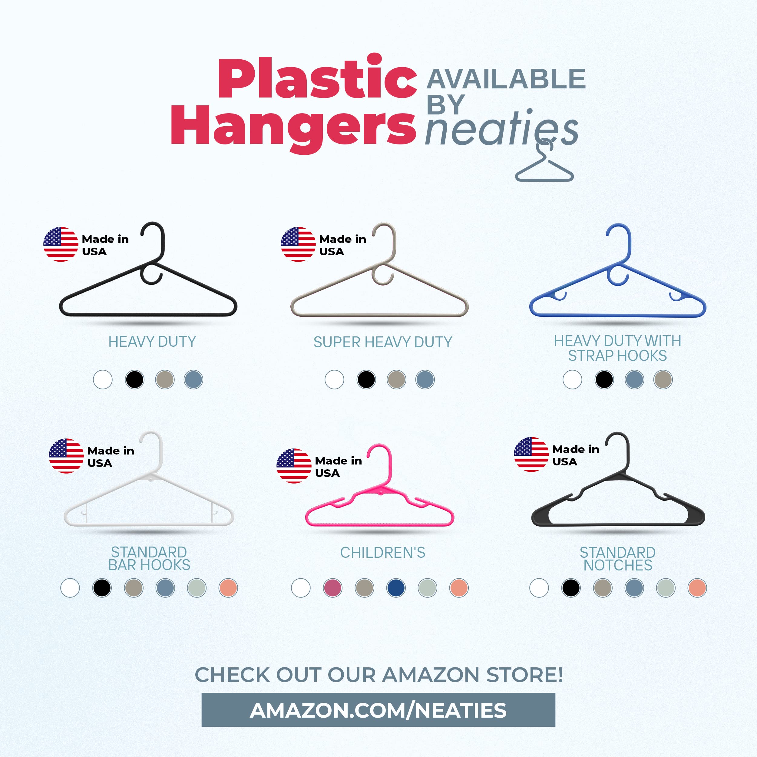Plastic Hangers 15 Pack – Made in The USA – 6lb Capacity Standard Clothes Hangers with Strap Hooks for Dresses, Lingerie, Shirts, Pants, and Jackets – Black