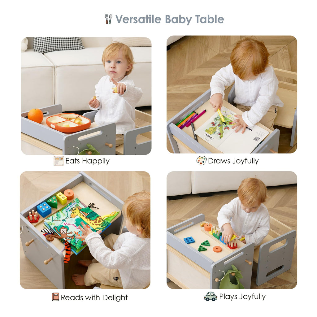 bpmfkid Montessori Weaning Table and Chair Set - Adjustable Design for Toddlers, Ideal for Mealtime, Learning, and Play, Black