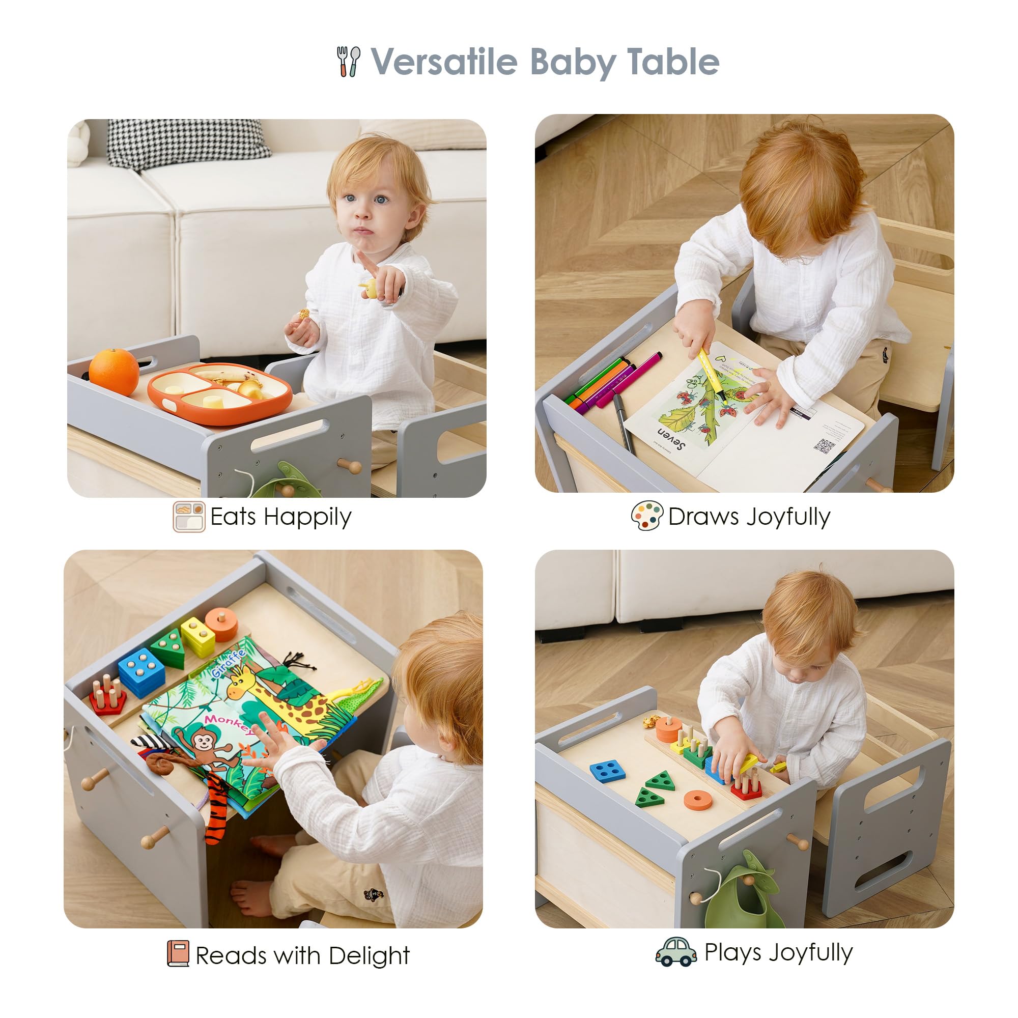 bpmfkid Montessori Weaning Table and Chair Set - Adjustable Design for Toddlers, Ideal for Mealtime, Learning, and Play, Black