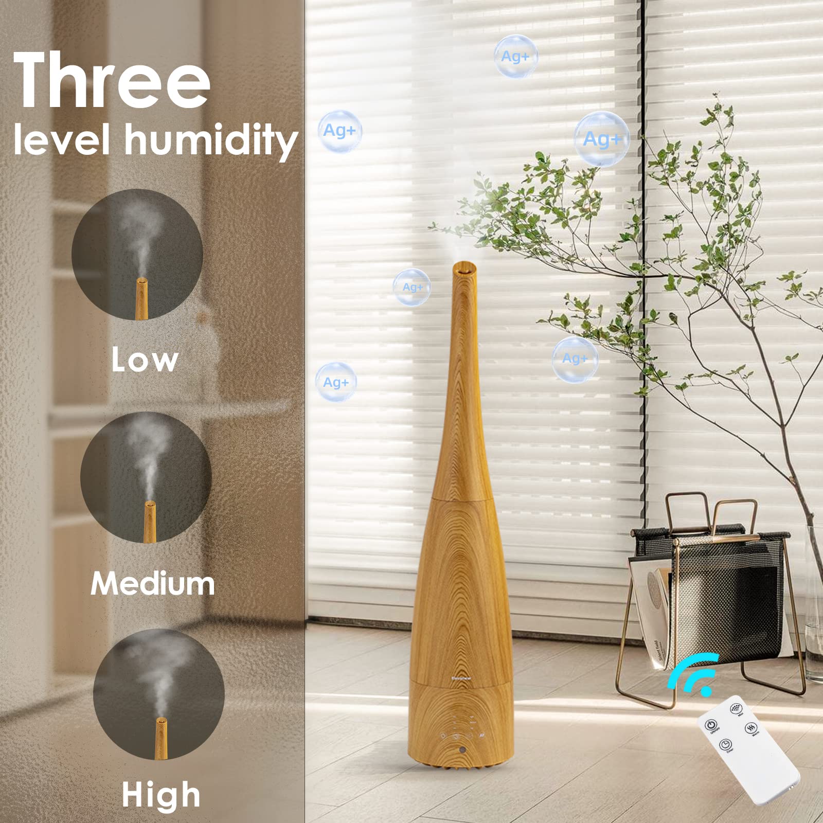 Warm and Cool Mist Humidifier for Home/Bedroom with Remote Control 2.3L Smart Air Humidifier for Desk/Office/Bedroom 25dB Whisper Quiet with Auto Shut off