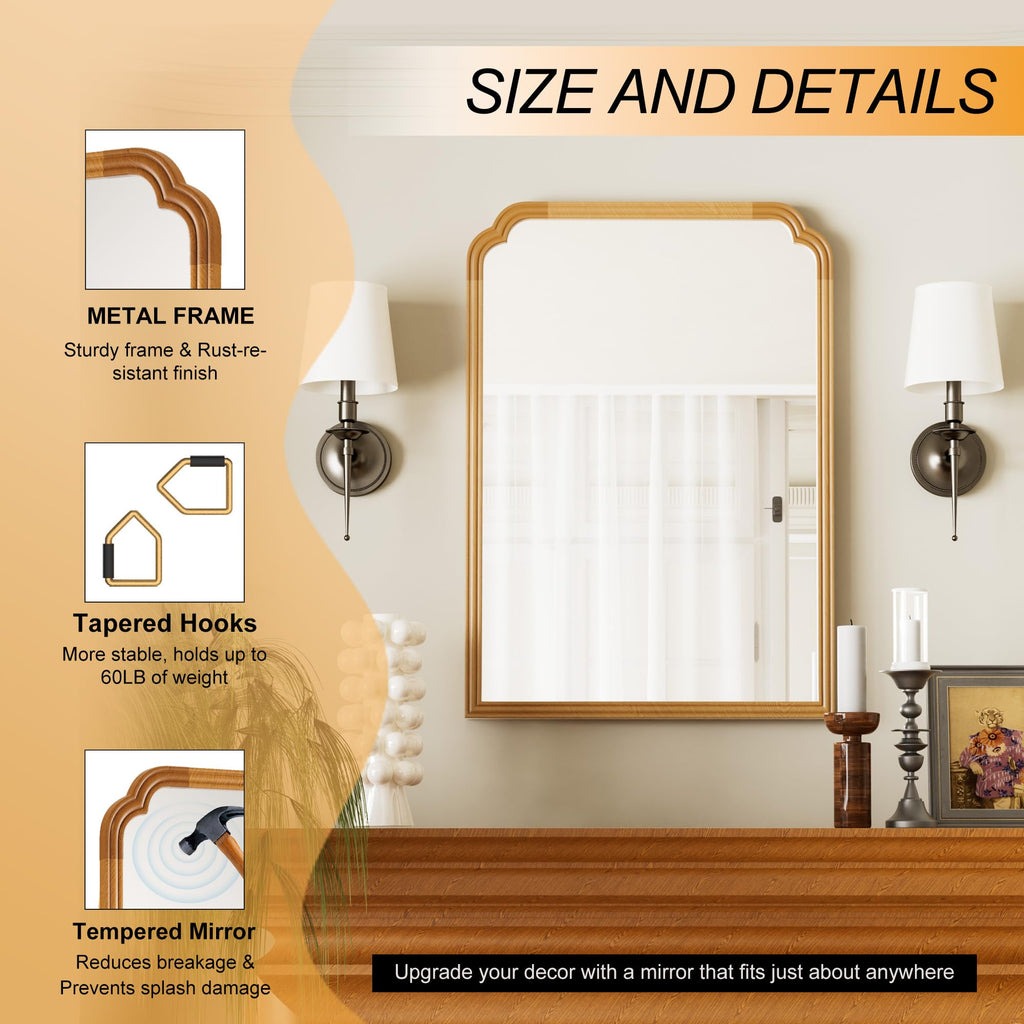 Ferytange 18X24 Inch Black Mirror for Wall with Metal Frame Rectangular Rounded Bathroom Vanity Mirror Anti-Rust, Hangs (Black 18" x 24")