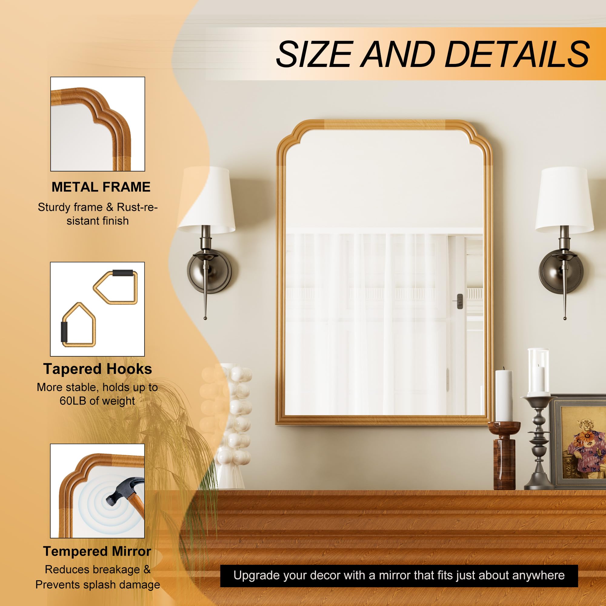 Ferytange 18X24 Inch Black Mirror for Wall with Metal Frame Rectangular Rounded Bathroom Vanity Mirror Anti-Rust, Hangs (Black 18" x 24")