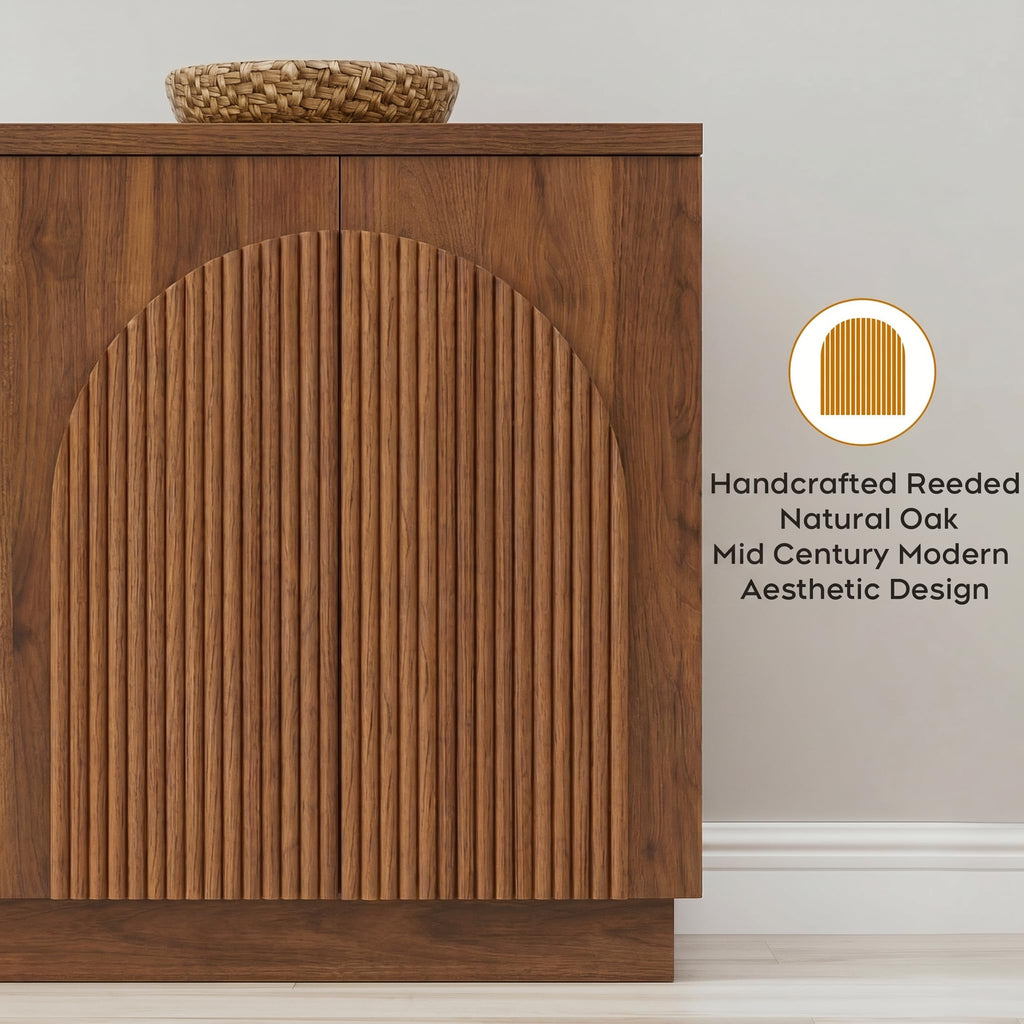Yechen 55" Fluted Sideboard Buffet Cabinet with Storage, Wood Mid Century Modern Credenza Cabinet w/Arched Reeded Doors & Adjustable Shelves for Kitchen, Living Room, Entryway