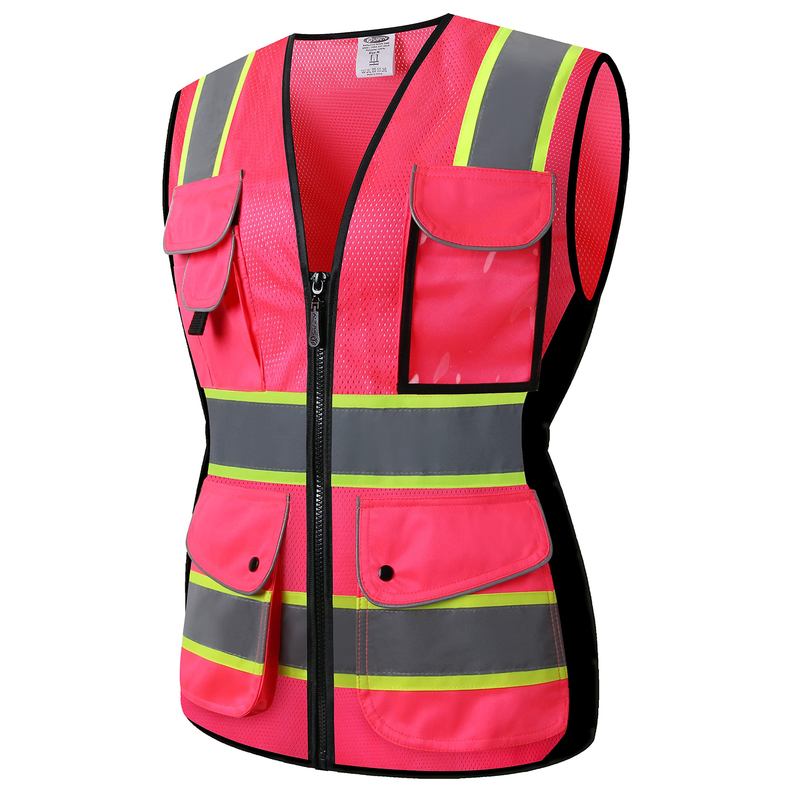 JKSafety Women Hi-Vis Reflective Safety Vest | Neon Color body Sewed Reflective Strips Breathable Lightweight ANSI Compliant