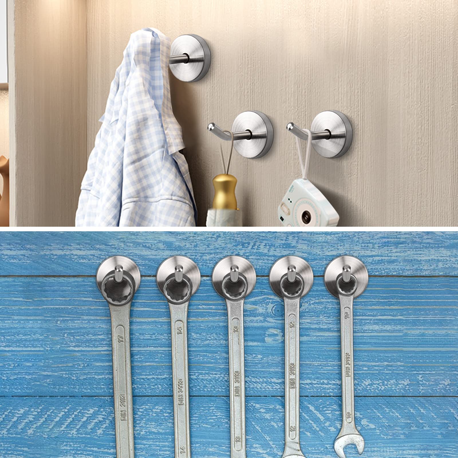 NearMoon Coat Hooks, Wall Mount Hooks for Hanging Hat Hurse Robe, 304 Stainless Steel Heavy Duty Towel Hangers for Bathroom Livingroom Kitchen-Ceiling Hook, 6 Pack (2 Inch, Brushed Nickel)