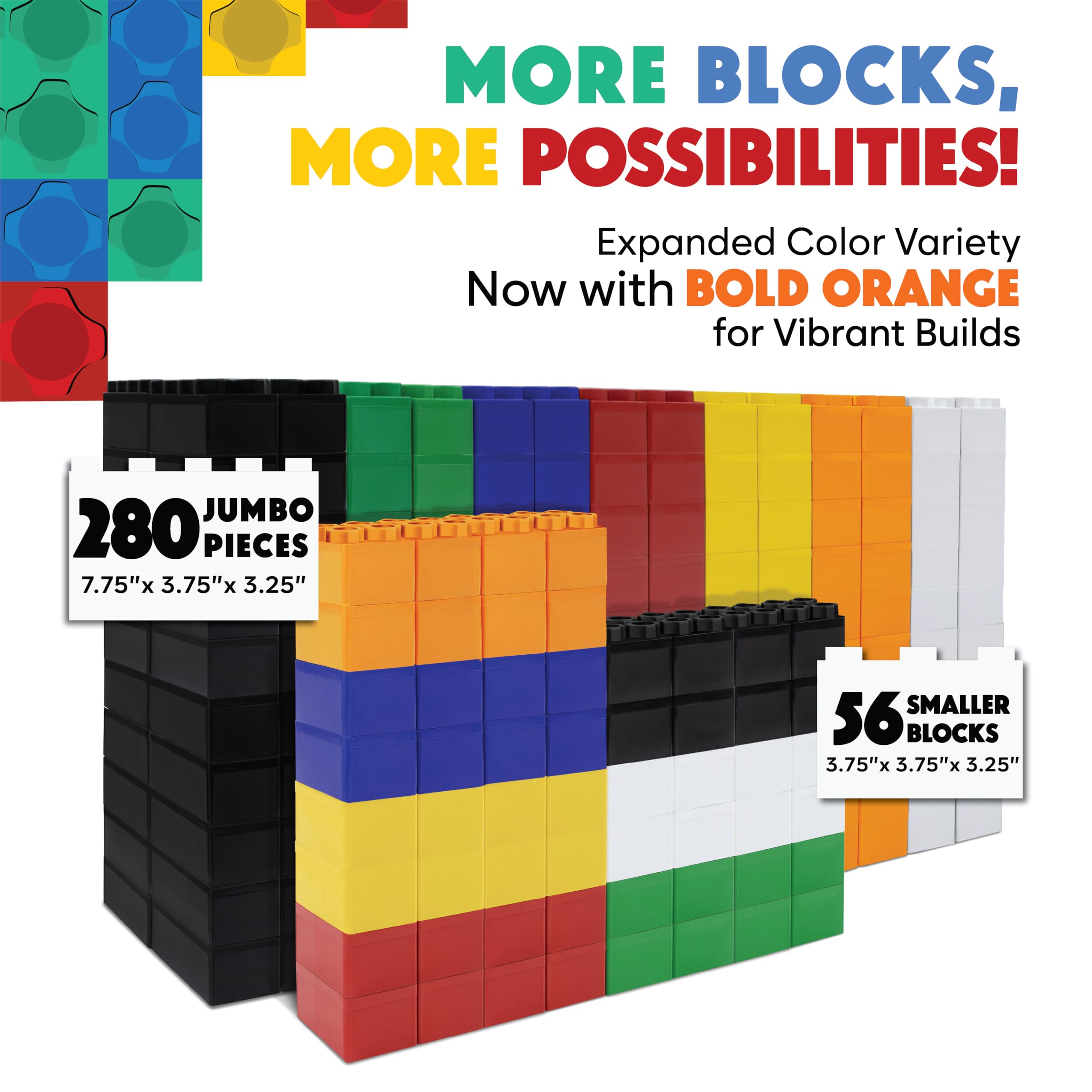 BiggoBlocks Large Building Blocks for Kids Ages 3-8 – 288 Piece Mega Set – Indoor & Outdoor STEM Toy for Boys & Girls
