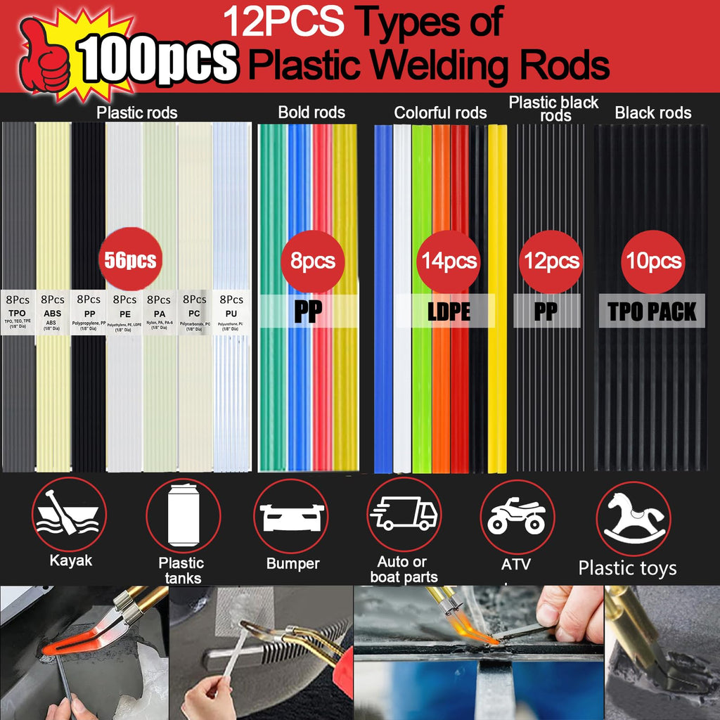 Upgraded 220W Plastic Welder, 2 in 1 Plastic Welding Repair Welder Kit 1000PCS Hot Stapler Soldering Gun with 100PCS Plastics Welding Rods Car Bumper Repair Kit for Most Plastics(Black)
