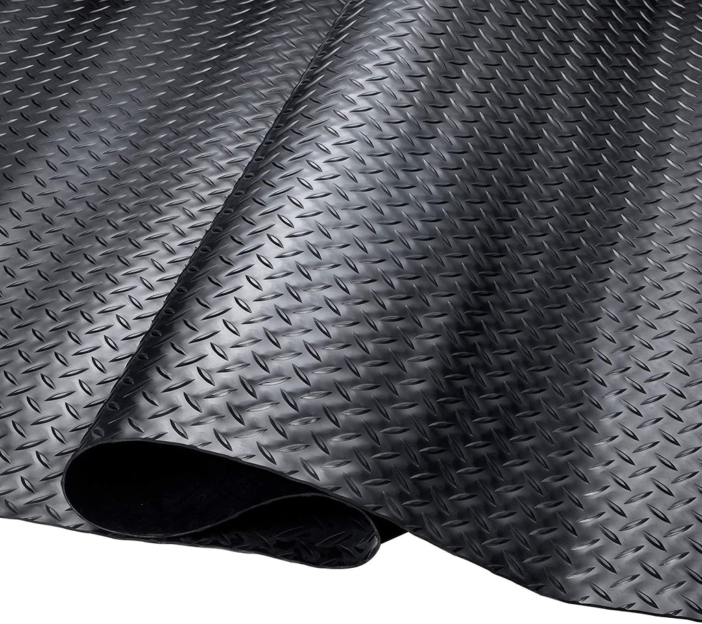 SEAL 4 x 6 FT Premium Garage Floor Mat, Solid 2.8mm Thick Lay-Flat Black Commercial Grade Heavy Duty Parking Mat for Golf Cart, Workbench, ATV, Water/Stain Resistant Runner (Embossed Diamond Plate)