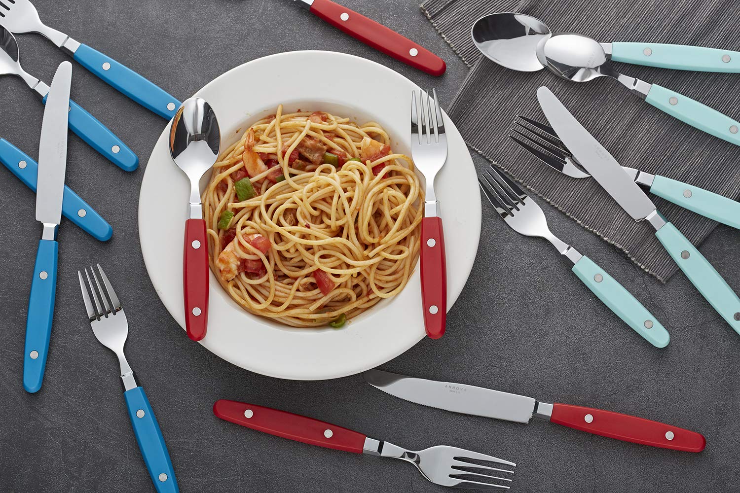 ANNOVA Silverware Set, Retro/Rivet Colorful Stainless Steel Tableware Kitchen Flatware Set Utensils, Includes Dinner Knives, Forks, Spoons, Salad Forks & Dessert Spoons (Brown, 20 Pieces)
