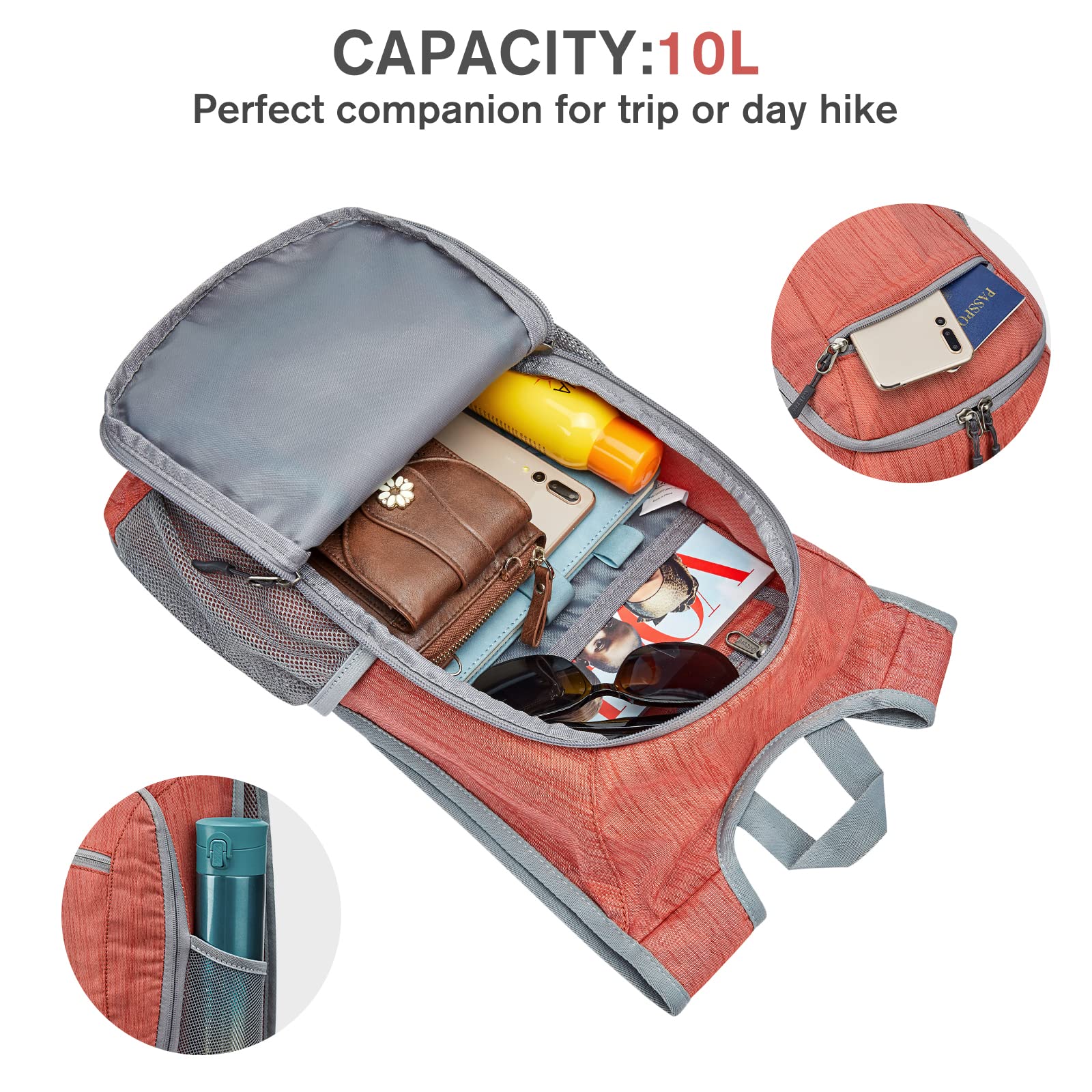 G4Free 10L/15L Hiking Backpack Lightweight Packable Hiking Daypack Small Travel Outdoor Foldable Shoulder Bag
