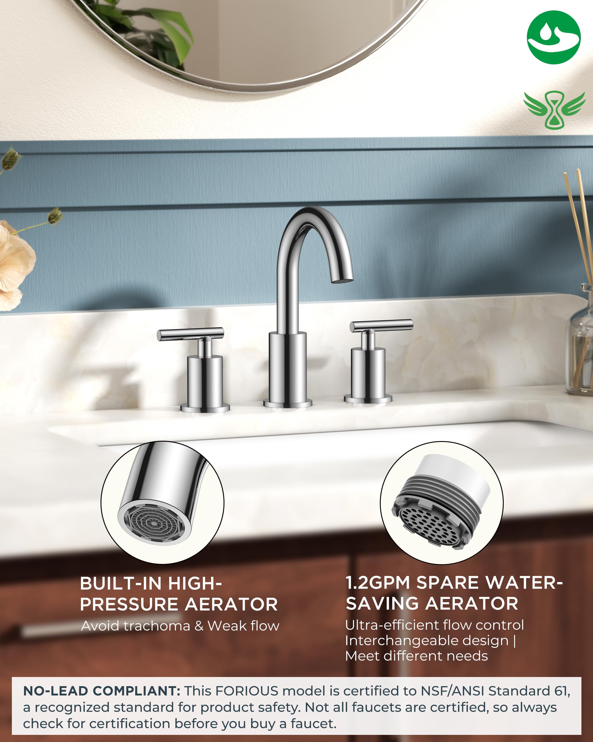 FORIOUS 4" Brushed Gold Bathroom Faucet Centerset 4 Inch, 2 Handle 2 Hole Gold Faucets for Bathroom Vanity wtih Metal Pop Up Dain, CUPC Supply Hose, High Arc Swivel Spout