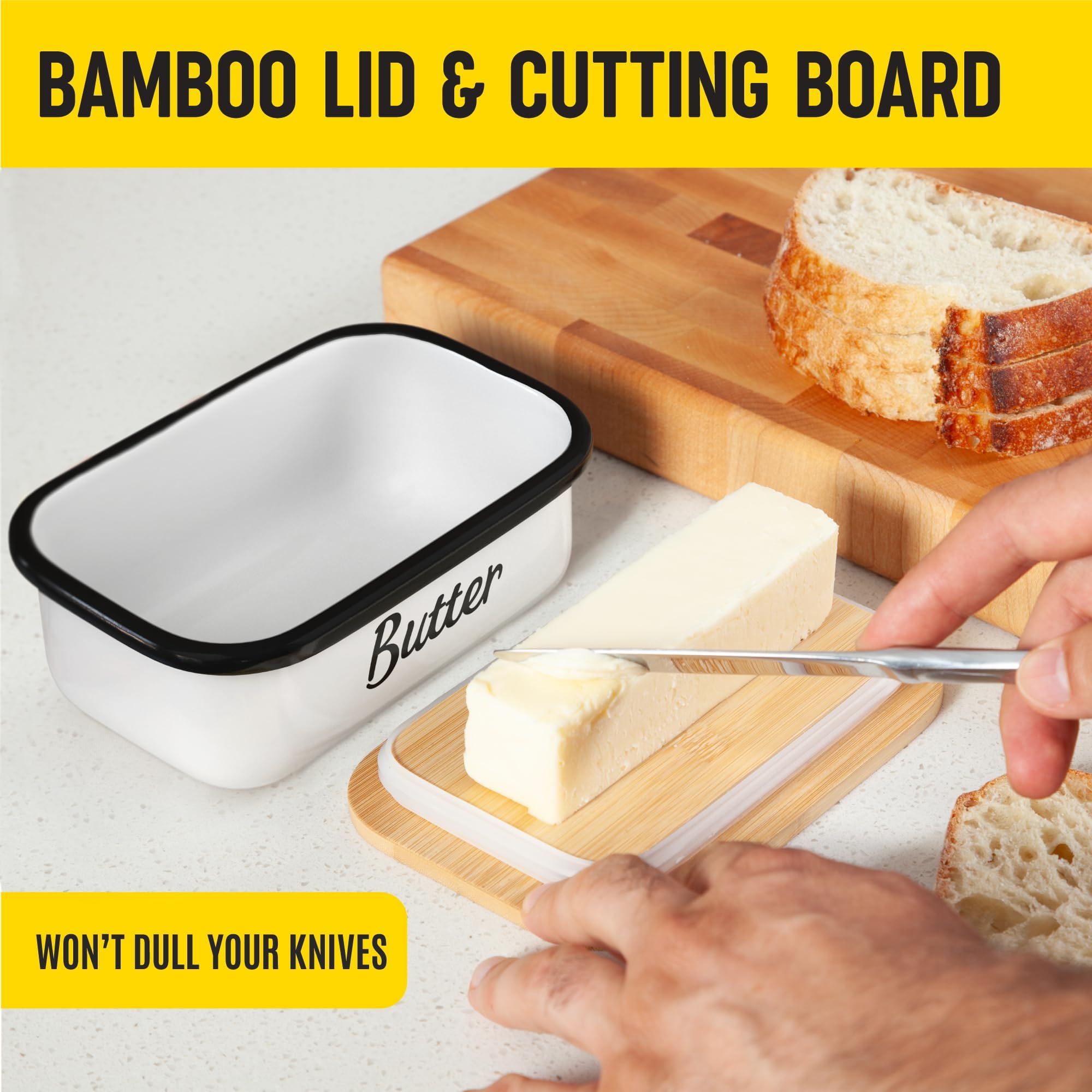 White Butter Dish with Lid for Countertop & Refrigerator - Unbreakable Metal Butter Keeper, Large Butter Container for Fridge, Butter Holder, Butter Tray, Butter Storage for Counter, Mantequillera