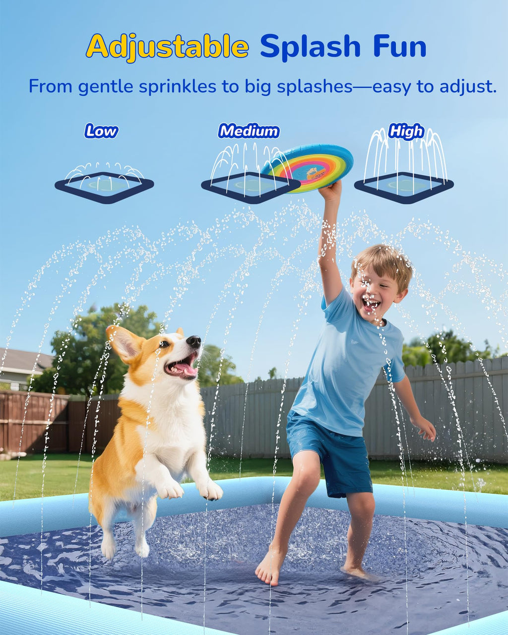 VISTOP 67" Non-Slip Splash Pad for Kids and Dogs, Thickened Sprinkler Pool for Toddlers, Outdoor Backyard Water Toys, Fun Fountain Play Mat for Babies, Children & Pets Blue