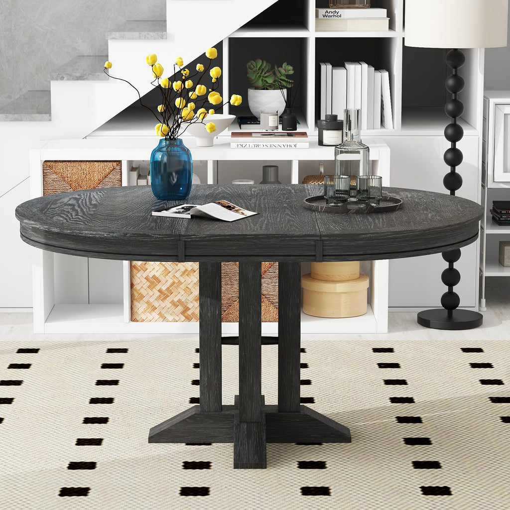 LUMISOL Round Dining Table for 4-6 People, 41"-57" Extendable Kitchen Table with 16" Removable Leaf for Small Places, Kitchen, Dining Room, Espresso