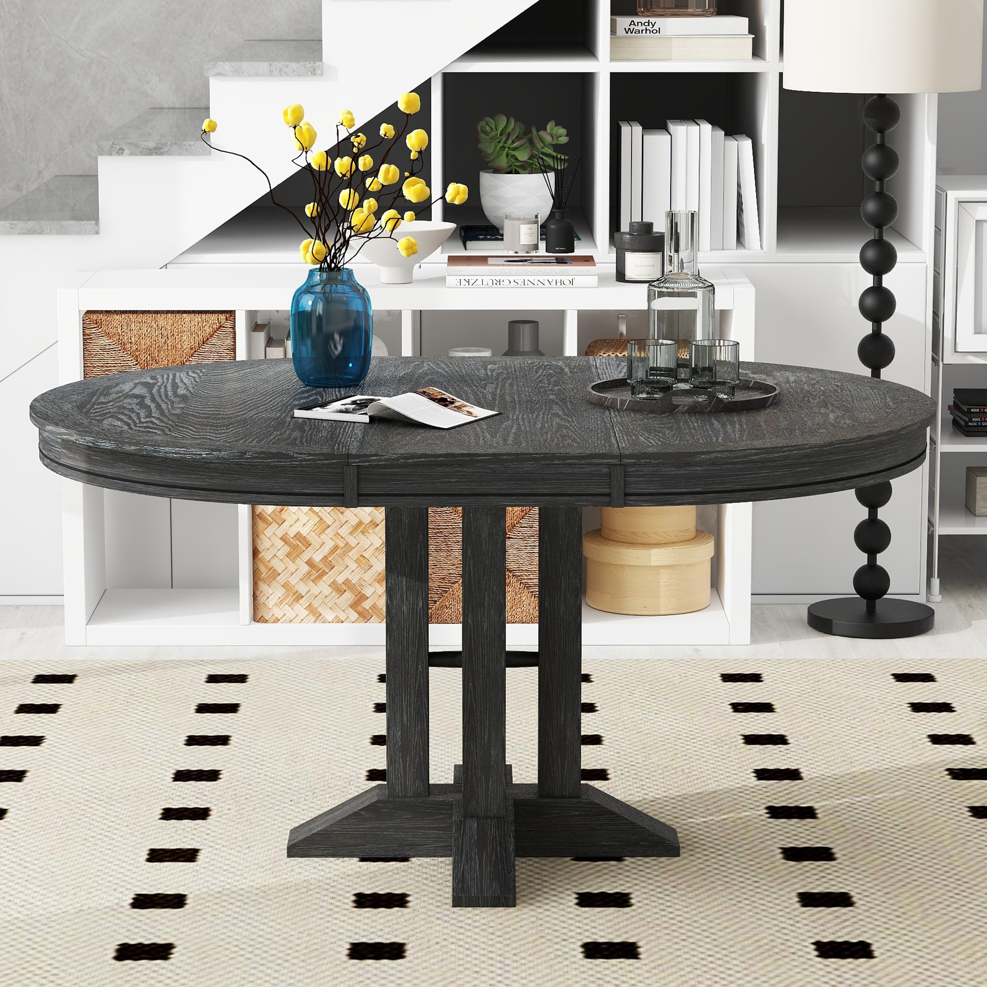 LUMISOL Round Dining Table for 4-6 People, 41"-57" Extendable Kitchen Table with 16" Removable Leaf for Small Places, Kitchen, Dining Room, Espresso