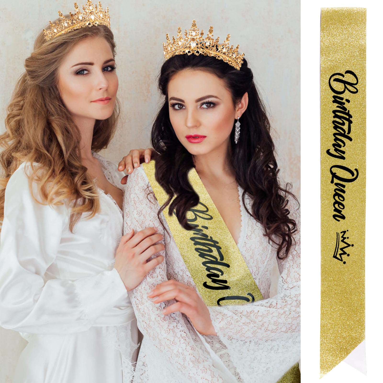 VELSCRUN AB Silver Crystal Birthday Queen Tiara Crowns for Women Girls Birthday Queen Headband Sash Elegant Princess Crown with Combs Hair Accessories Happy Birth Party Decorations Mom Gift