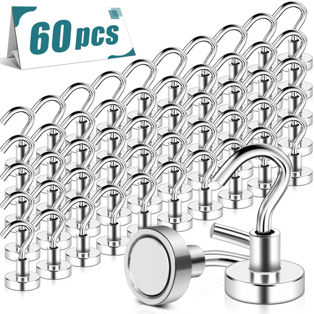 MAGXCENE 50 Pcs Magnetic Hooks Heavy Duty, 3 Different Size Strong Rare Earth Magnet Hooks for Hanging, Refrigerator, Neodymium Magnets with Hooks for Grill Kitchen Tool Storage