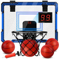 Molutsody Over The Door Basketball Hoop, for Kids (Blue) | Mini Hoop with LED Light & Scoreboard. Includes 3 Balls & Air Pump. Gifts for 4-12 Year Old Boys Girls