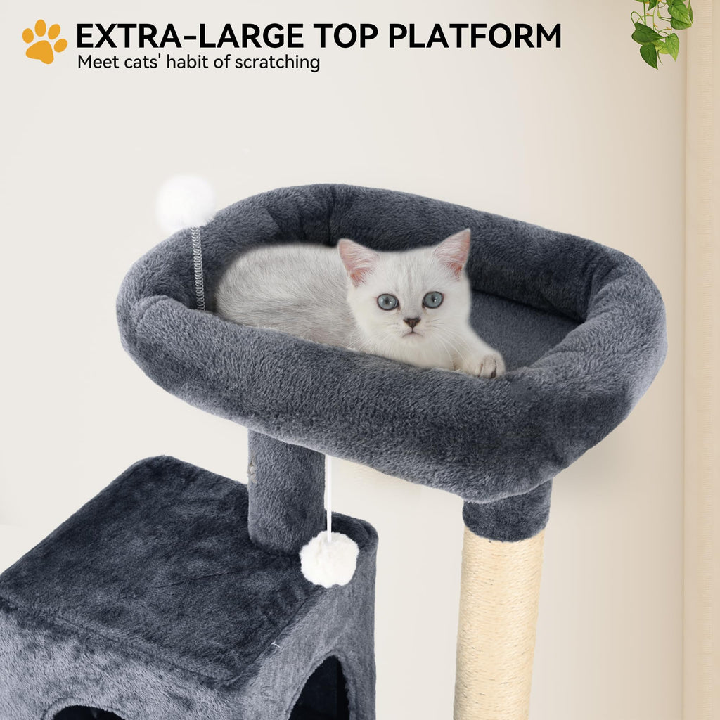 YITAHOME 44in Multi-Level Cat Tree for Indoor Kittens, Cat Furniture with Scratch Posts, Window Padded Plush Perch, Comfortable Hammock, and Interactive Pompoms, Beige