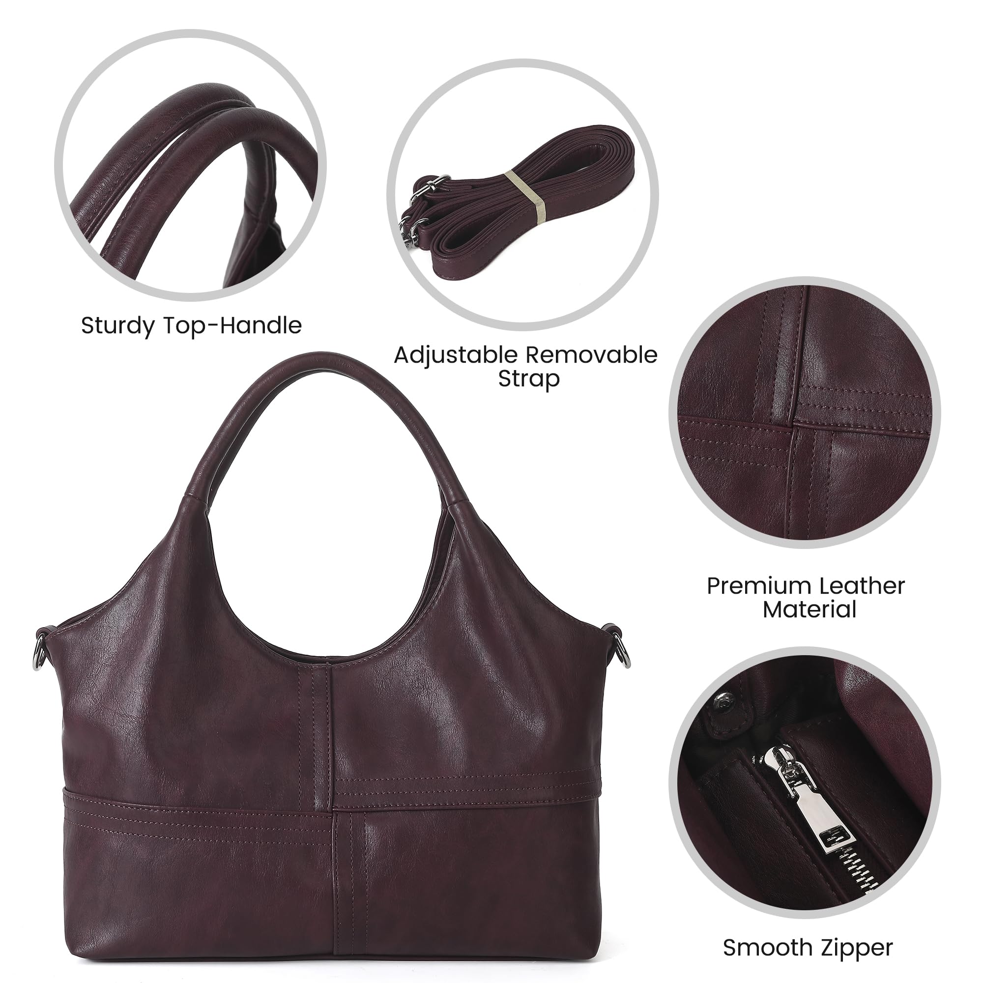 KOGTLA Medium Vegan Leather Purses for Women with Detachable Satchel Strap, Ladies Handbags, Tote Hobo Bags with Two-Handle