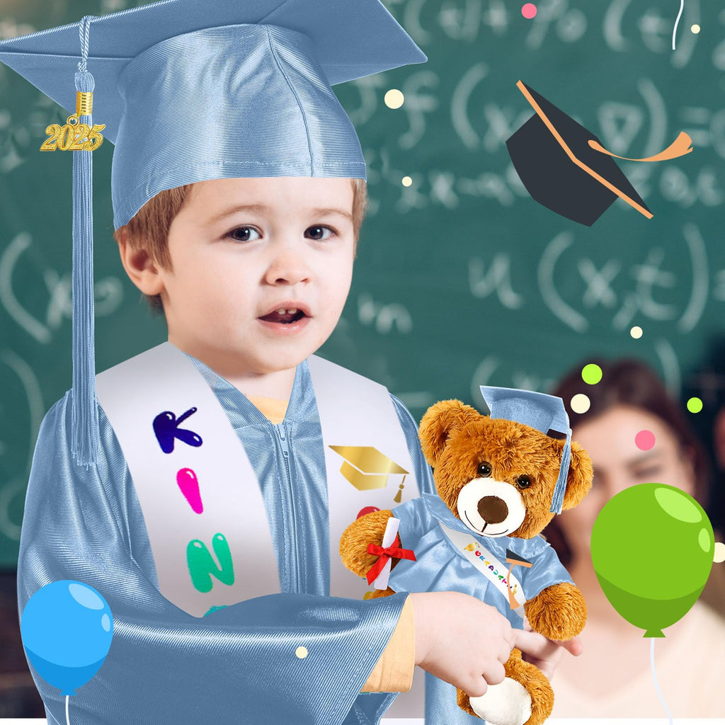 Sintuff 7 Pcs Kindergarten Preschool Graduation Cap and Gown with Bear Gifts 2026 Grad Stole Tassel Sash for Toddler Kids