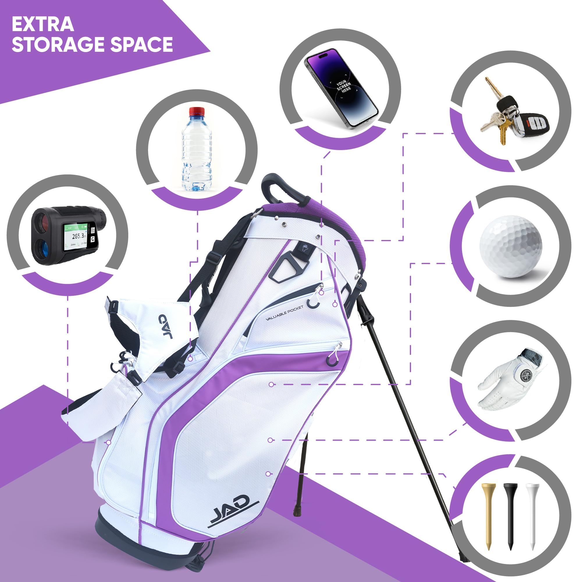JAD Lightweight Womens Golf Bag, Golf Stand Bag for Women/Ladies, 14-Way Top Dividers, Ultra Lightweight, Large Pockets for Accessories, Durable Water Resistant
