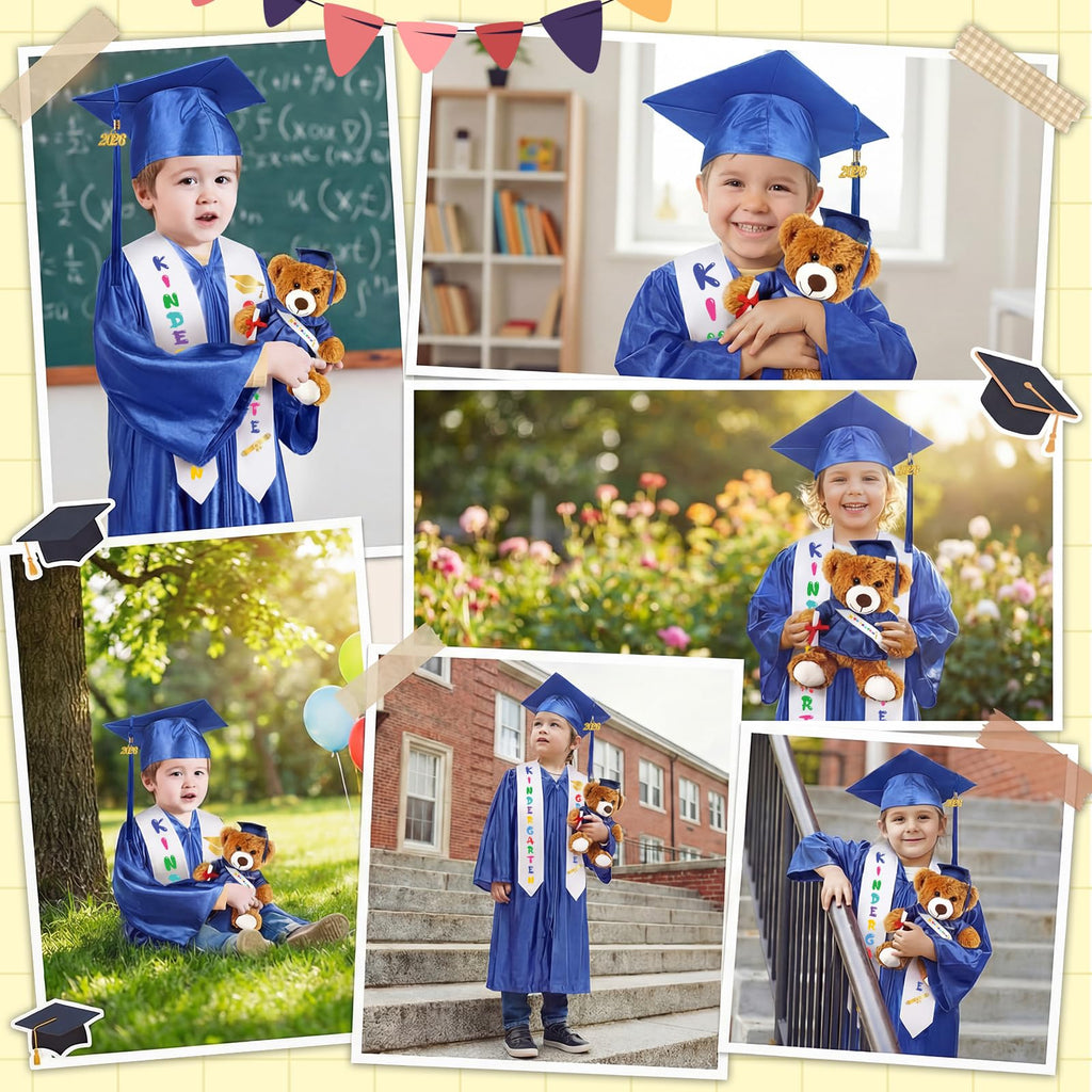 Sintuff 7 Pcs Kindergarten Preschool Graduation Cap and Gown with Bear Gifts 2026 Grad Stole Tassel Sash for Toddler Kids