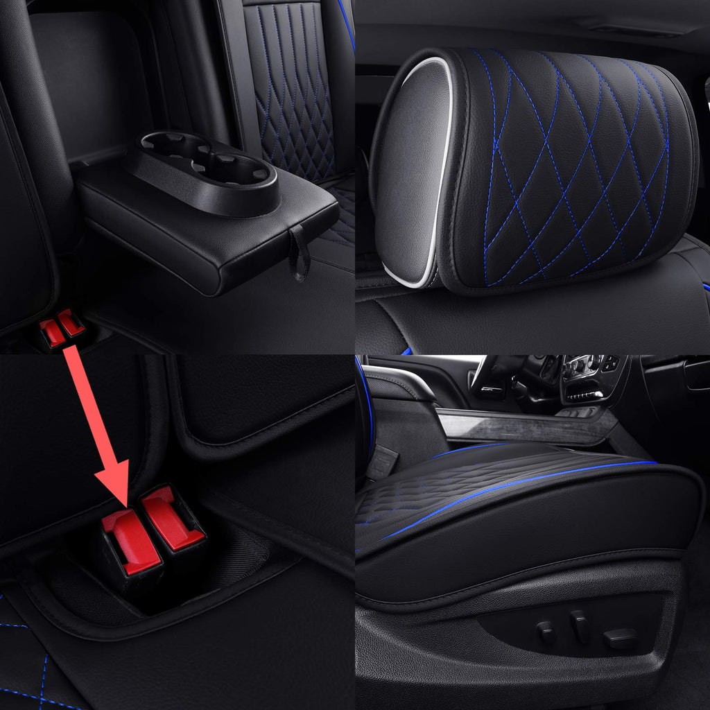 Aierxuan 2Pcs Front Chevy Silverado GMC Sierra Car Seat Covers, Custom Fit 2007-2026 1500 2500 HD 3500 HD Crew, Double, Extended Cab or Pickup Truck, with Waterproof Faux Leather (Black)