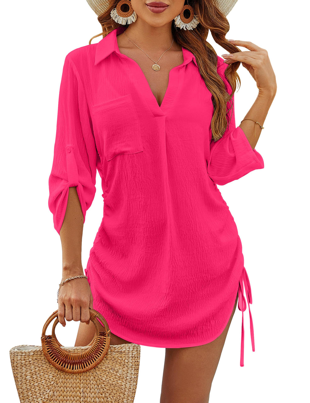 Blooming Jelly Womens Bathing Suit Cover Ups Bikini Swimsuit Coverup Drawstring Beach Dress Shirt