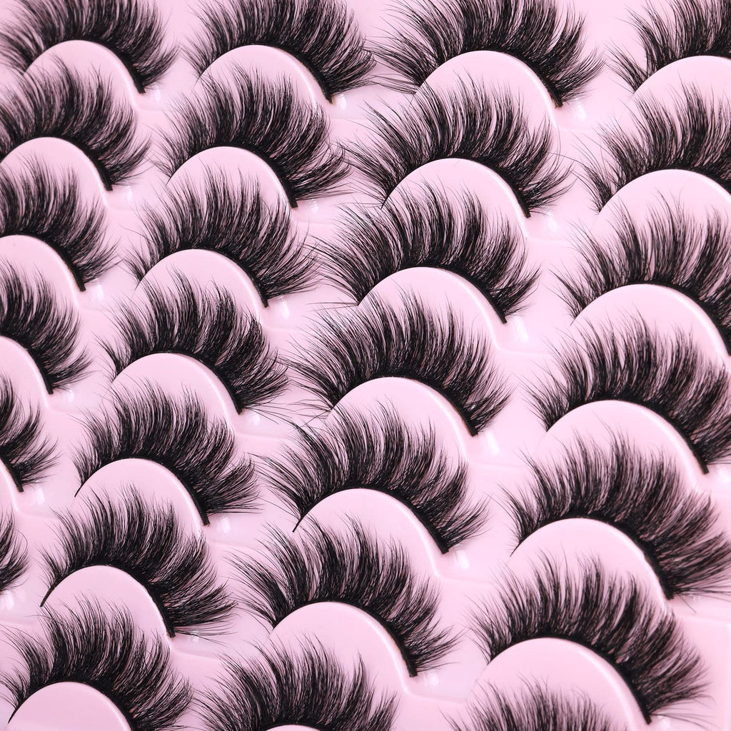 False Lashes Natural Look Wispy Eyelashes Manga Korean Spiky 16mm Short Faux Mink Eyelashes Cat Eye Natural Fake Eyelashes Strip Lashes Pack 14 Pairs