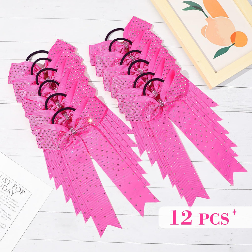 DEEKA 12 Count Collegiate Style Cheer Bows, Forest Green with Rhinestones, Handmade Bows for Girls Teens Cheerleader Sports