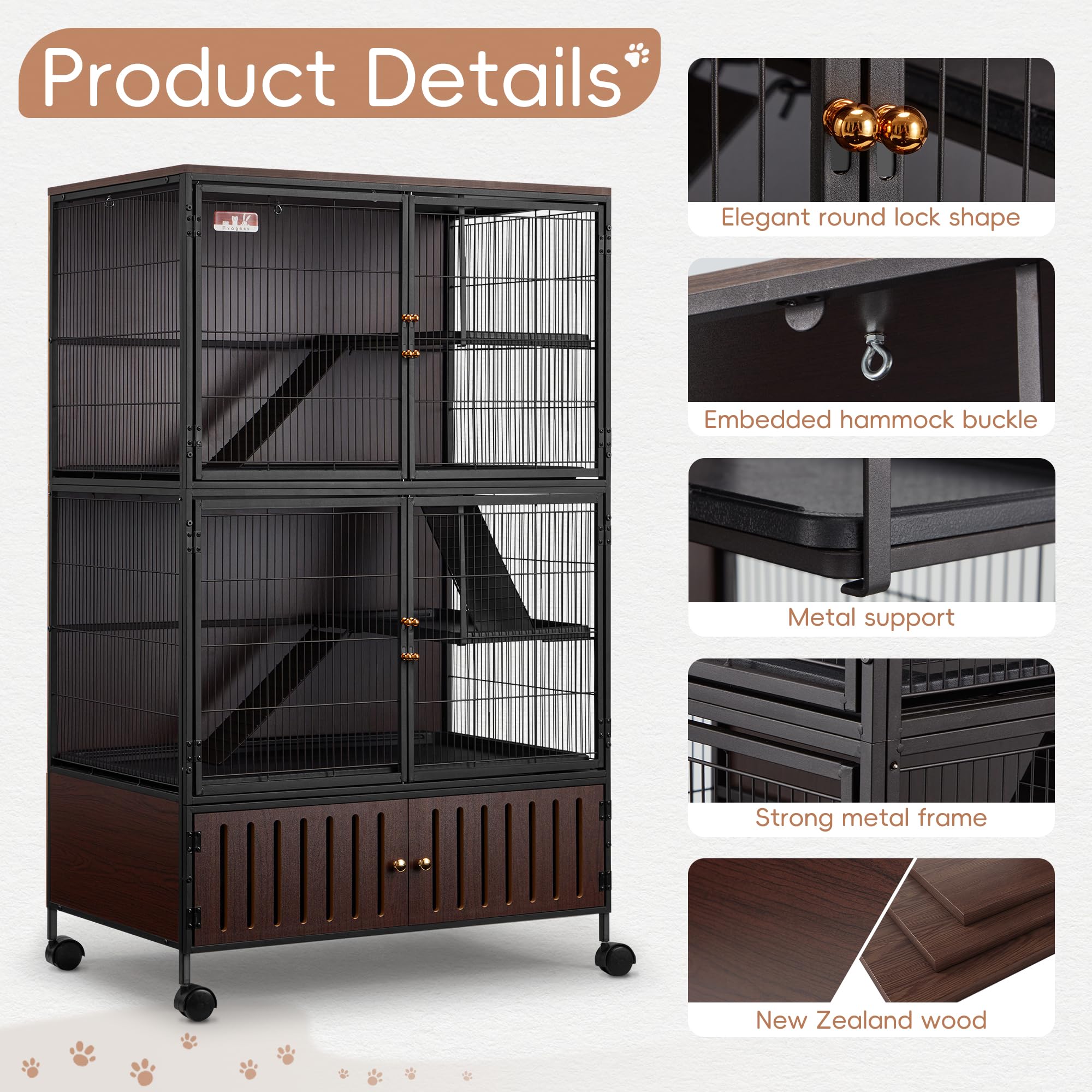 Fragess Metal Large Guinea Pig Cages 5 Levels, 60" H Rolling Ferret Cage with Removable Ramps & Double Door, Cages with Locker, Squirrel Cage Christmas Decoration Pet Crate Furniture