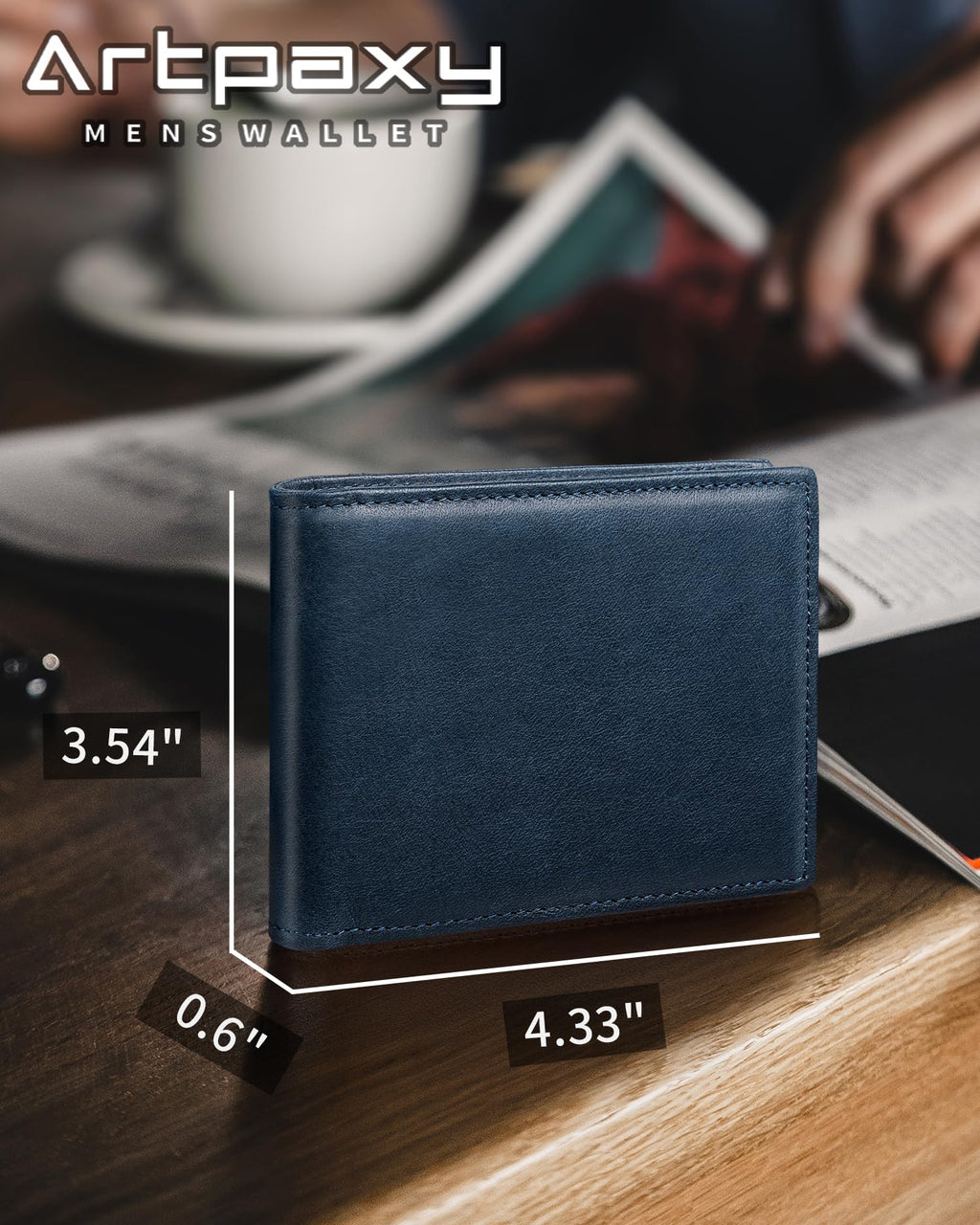 Artpaxy Mens Wallet Genuine Leather Bifold RFID Blocking Wallet for Men with 1 ID Window 13 Card Holders 2 cash pockets 1 Gift Box