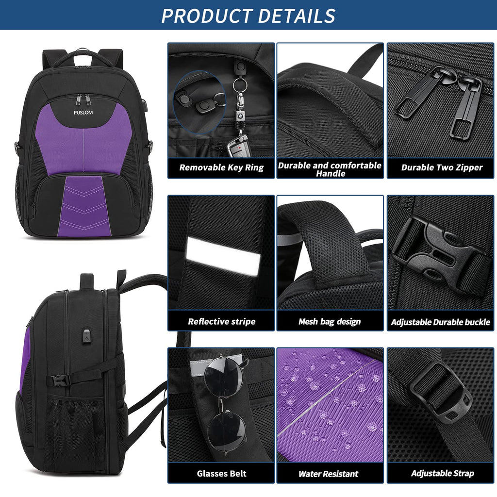 Extra Large Backpack for Men 55L,18.4Inch Travel Laptop Backpack with USB Charging Port Business Flight Approved Carry On Backpack,TSA Big Capacity Heavy Duty Computer Bag College Bookbag,Black