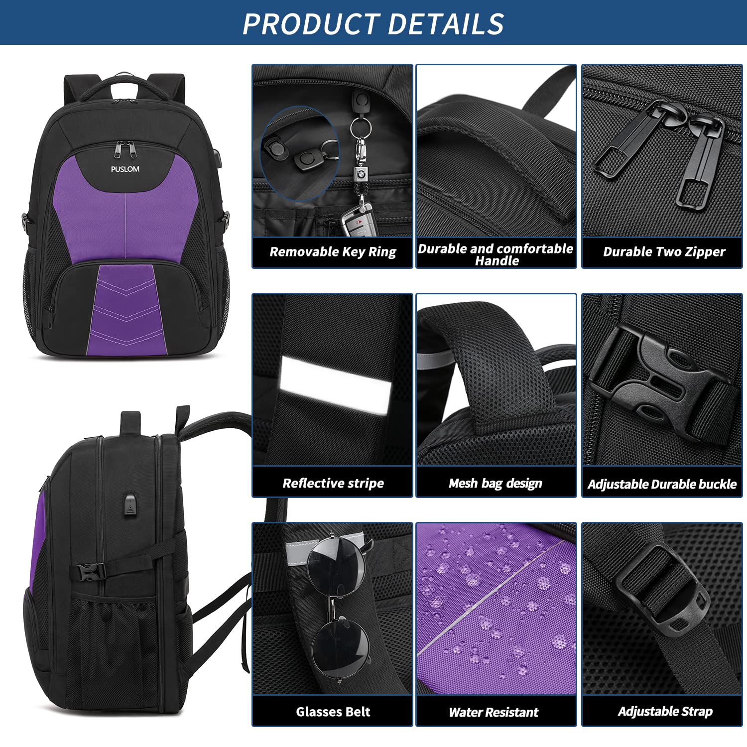 Extra Large Backpack for Men 55L,18.4Inch Travel Laptop Backpack with USB Charging Port Business Flight Approved Carry On Backpack,TSA Big Capacity Heavy Duty Computer Bag College Bookbag,Black