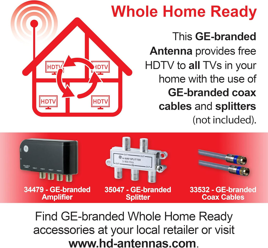 GE Outdoor HD Digital TV Antenna, Long Range Smart TV Antenna, Supports 4K 1080P HD Smart TV VHF UHF, J Mount Included for Attic or Outdoor, Weather Resistant, 29884