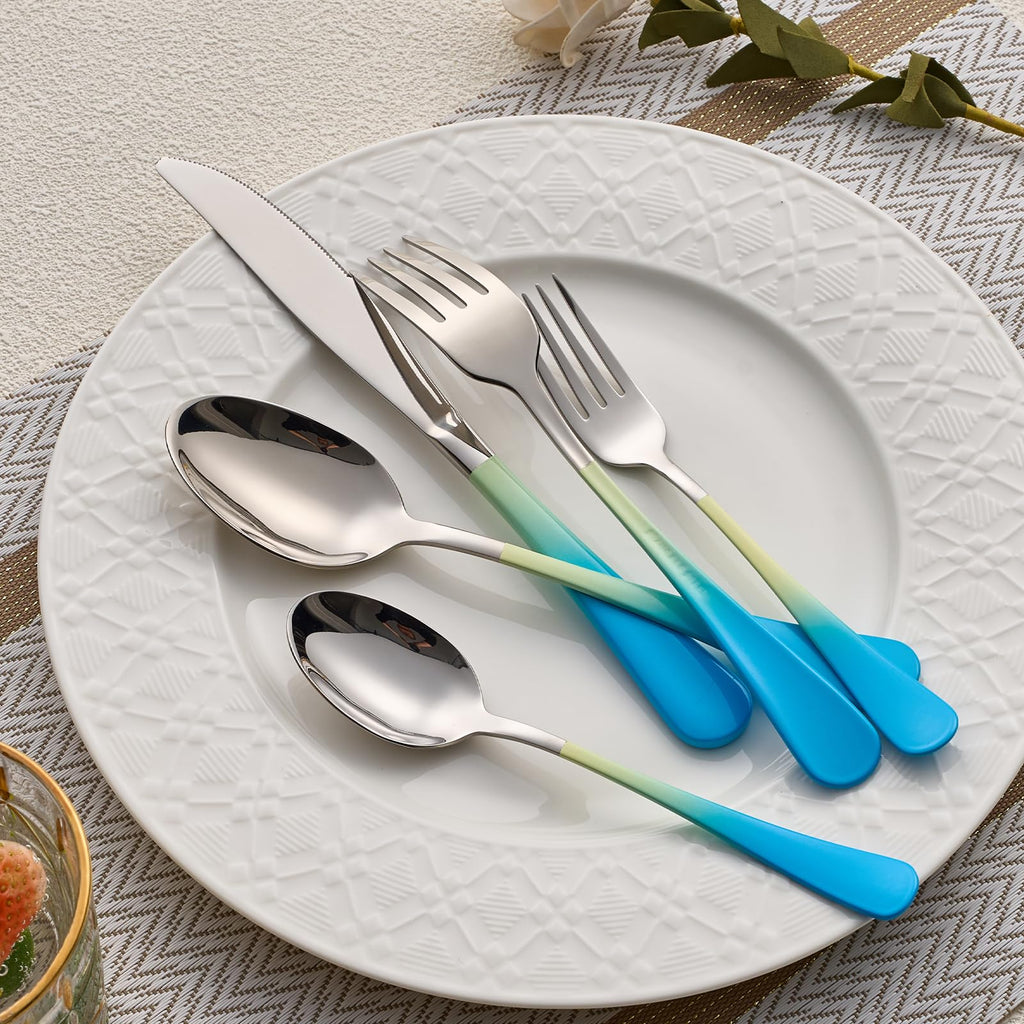 20-Pieces Blac and Pink Silverware Sets for 4,Pink Handle Stainless Steel Cutlery Set, Include Forks Spoons and Knives Set, Dishwasher Safe Utensil Sets for Home Restaurant