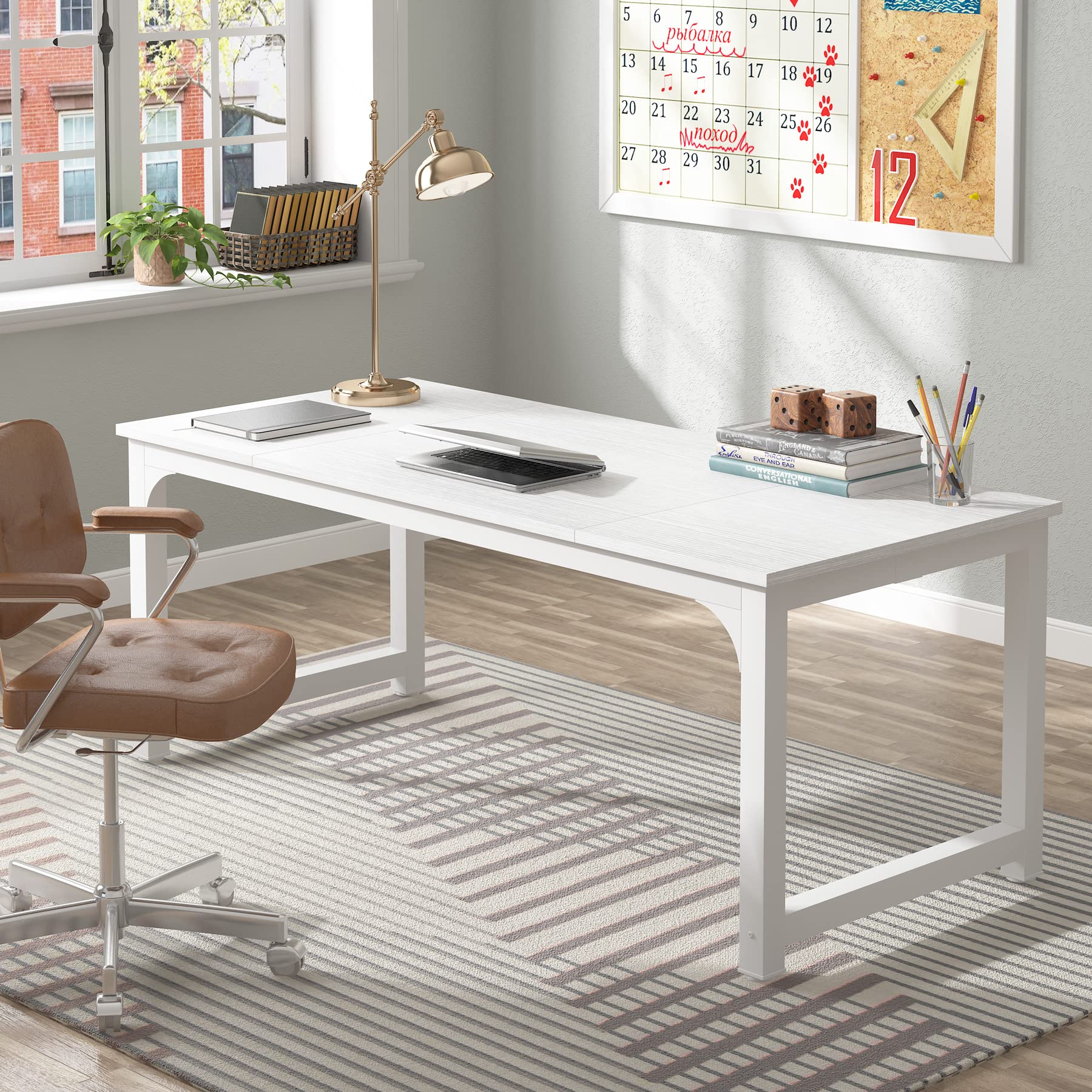 Tribesigns 63” Executive Desk, Large Office Computer Desk with Thicken Frame, Modern Simple Workstation Business Furniture for Home Office, Rustic Brown/Black