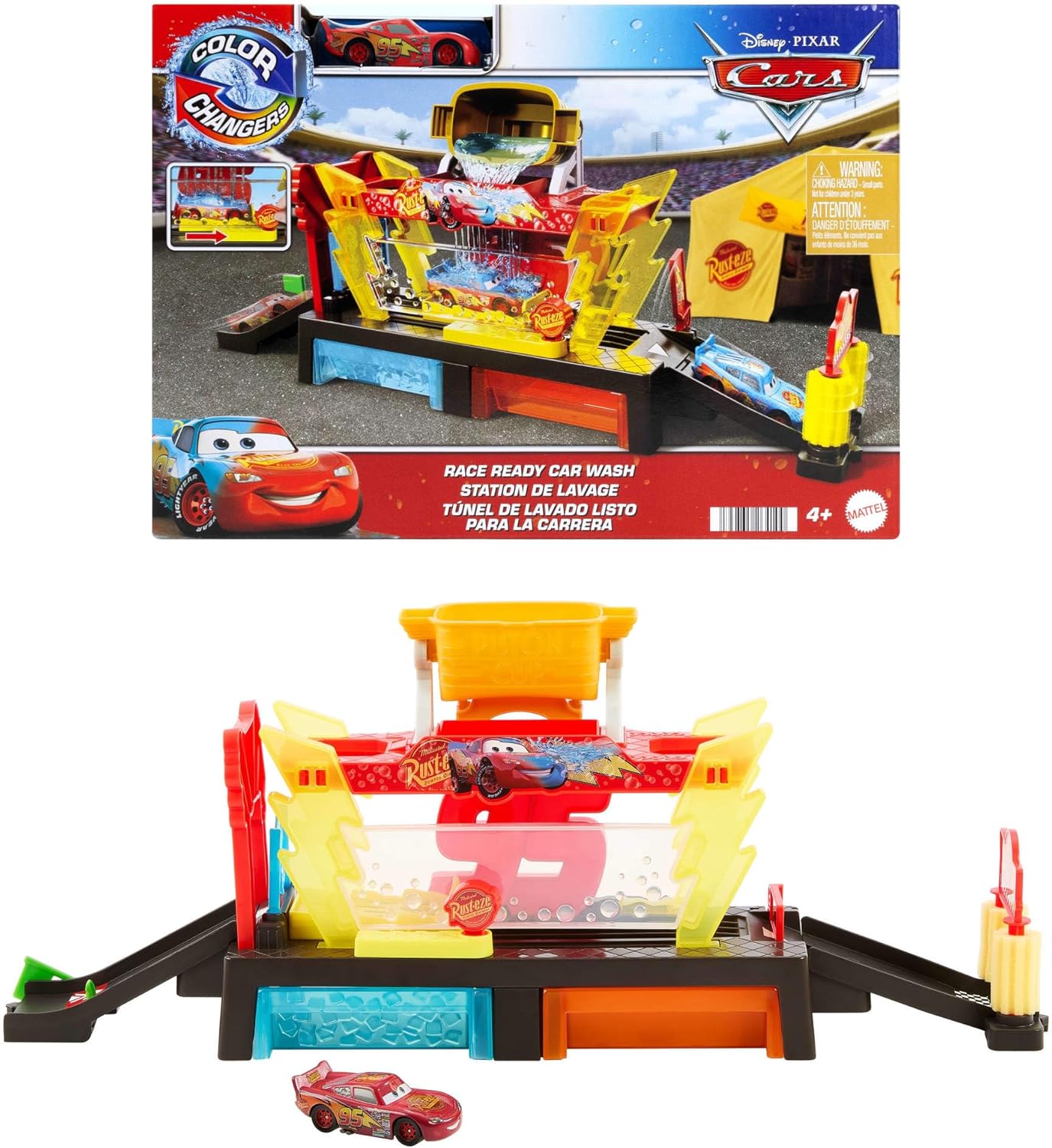 Mattel Disney and Pixar Cars Color Changers Car Wash Playset with Color Changing Lightning McQueen Toy Vehicle, 20-Inches Long, Connects to Other Sets